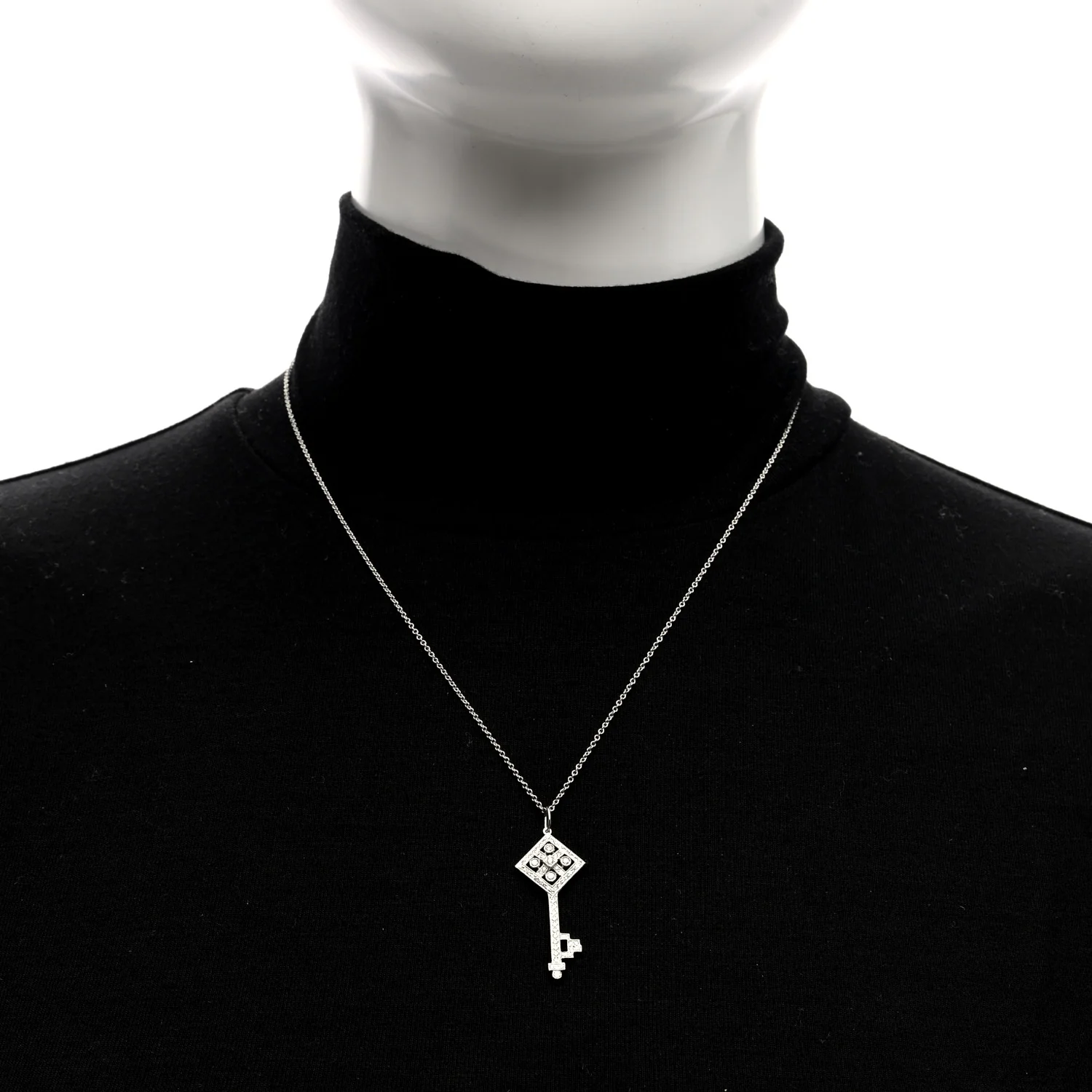 Platinum Diamond Small Checkerboard Key Pendant Necklace - Image 3
