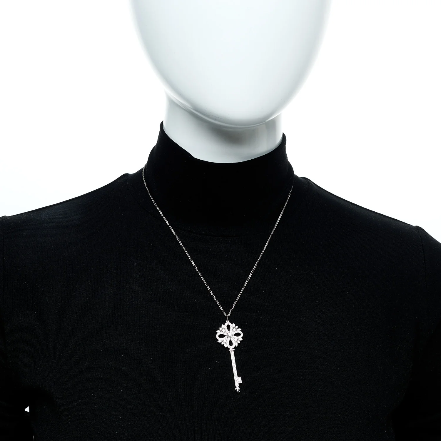 Platinum Diamond Victoria Key Pendant Necklace - Image 2