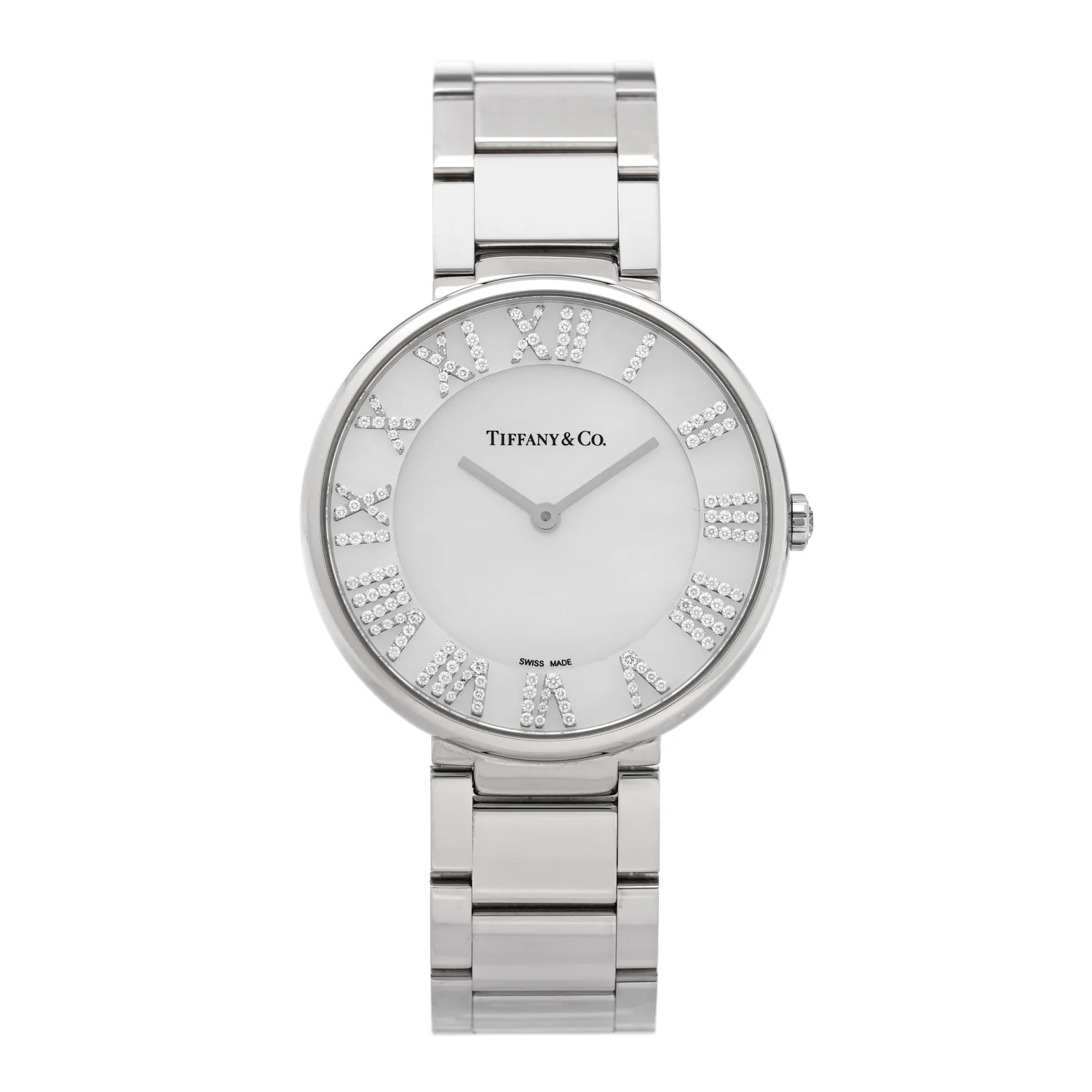 Stainless Steel Diamond Mother of Pearl 34mm Atlas 3-Hand Quartz Watch