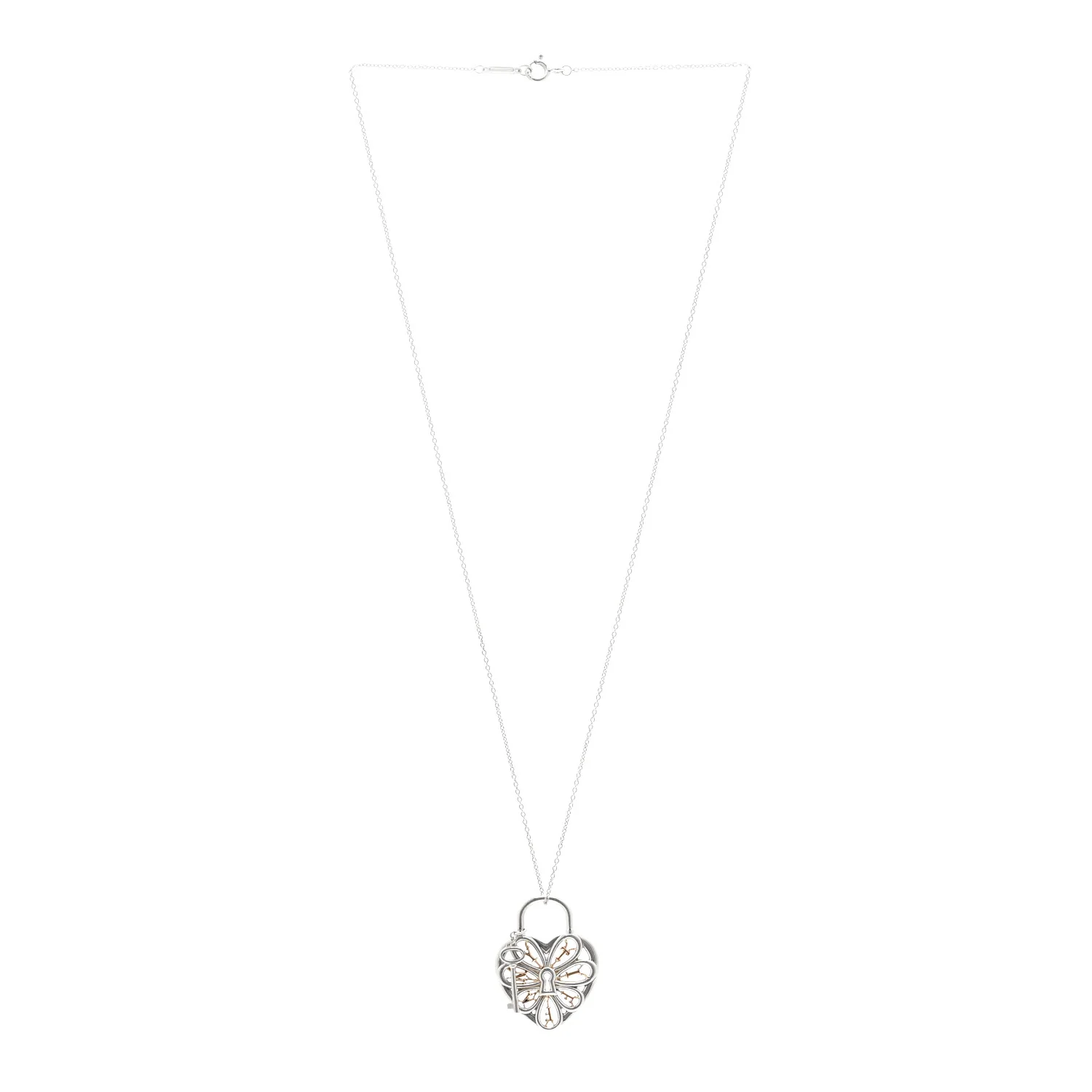 Sterling Silver 18K Rose Gold Filigree Heart Key Pendant Necklace - Image 3