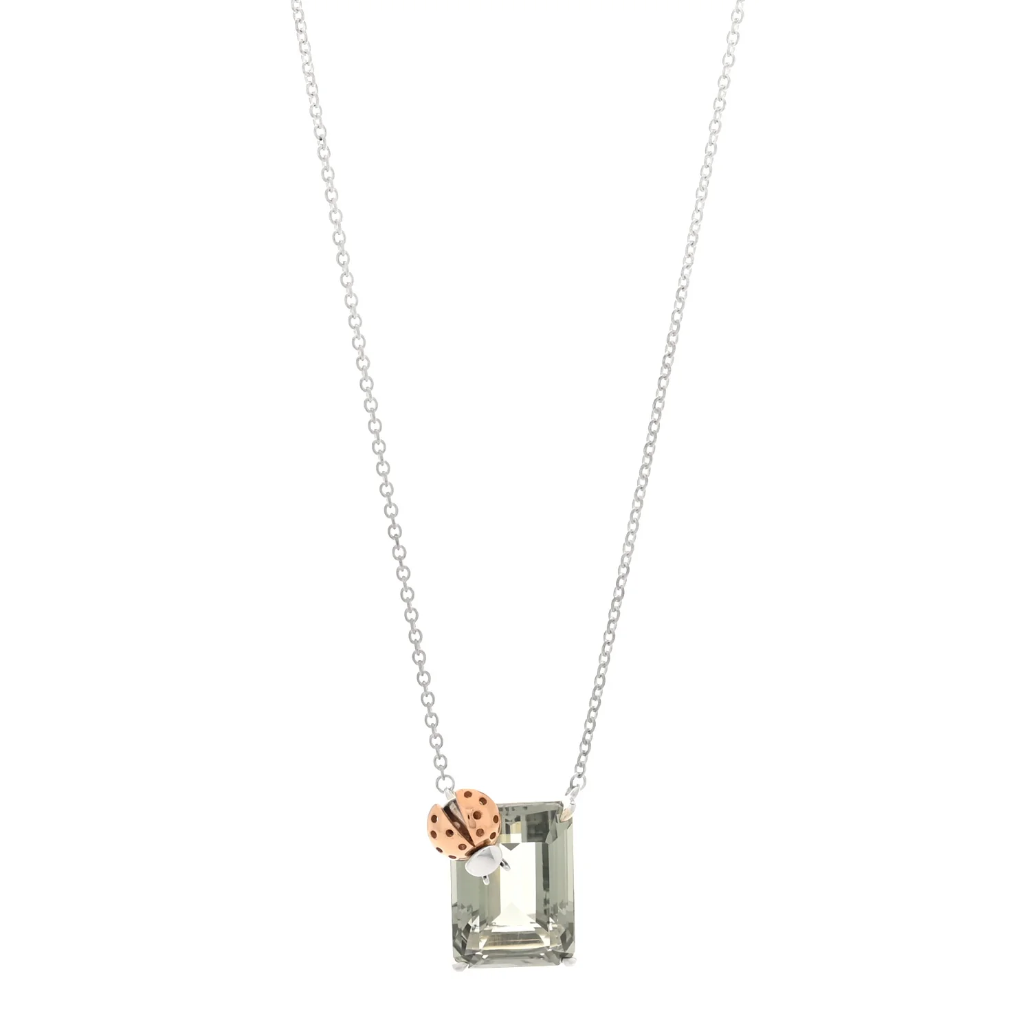 Sterling Silver 18K Rose Gold Prasiolite Return to Tiffany Love Bugs Ladybug Necklace