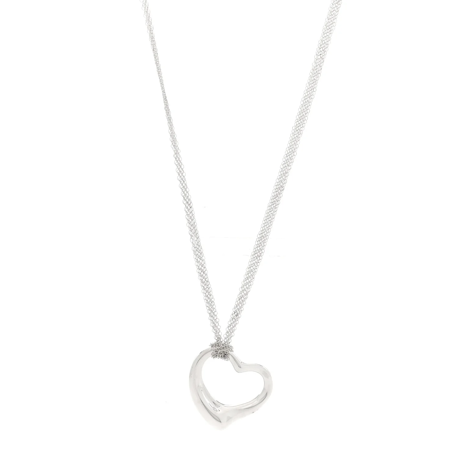Sterling Silver 35mm Elsa Peretti Open Heart Pendant Mesh Necklace