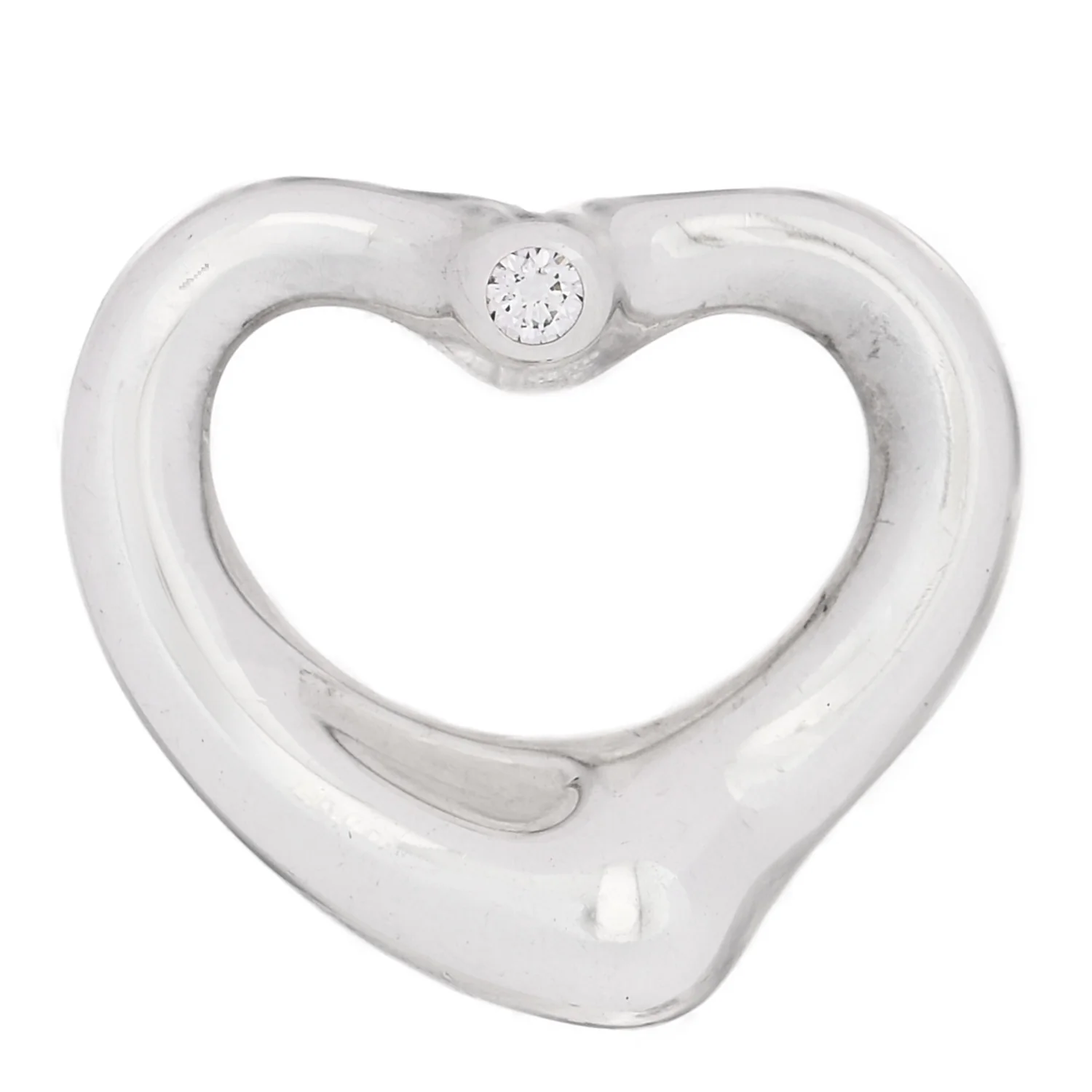 Sterling Silver Diamond 16mm Elsa Peretti Open Heart Pendant