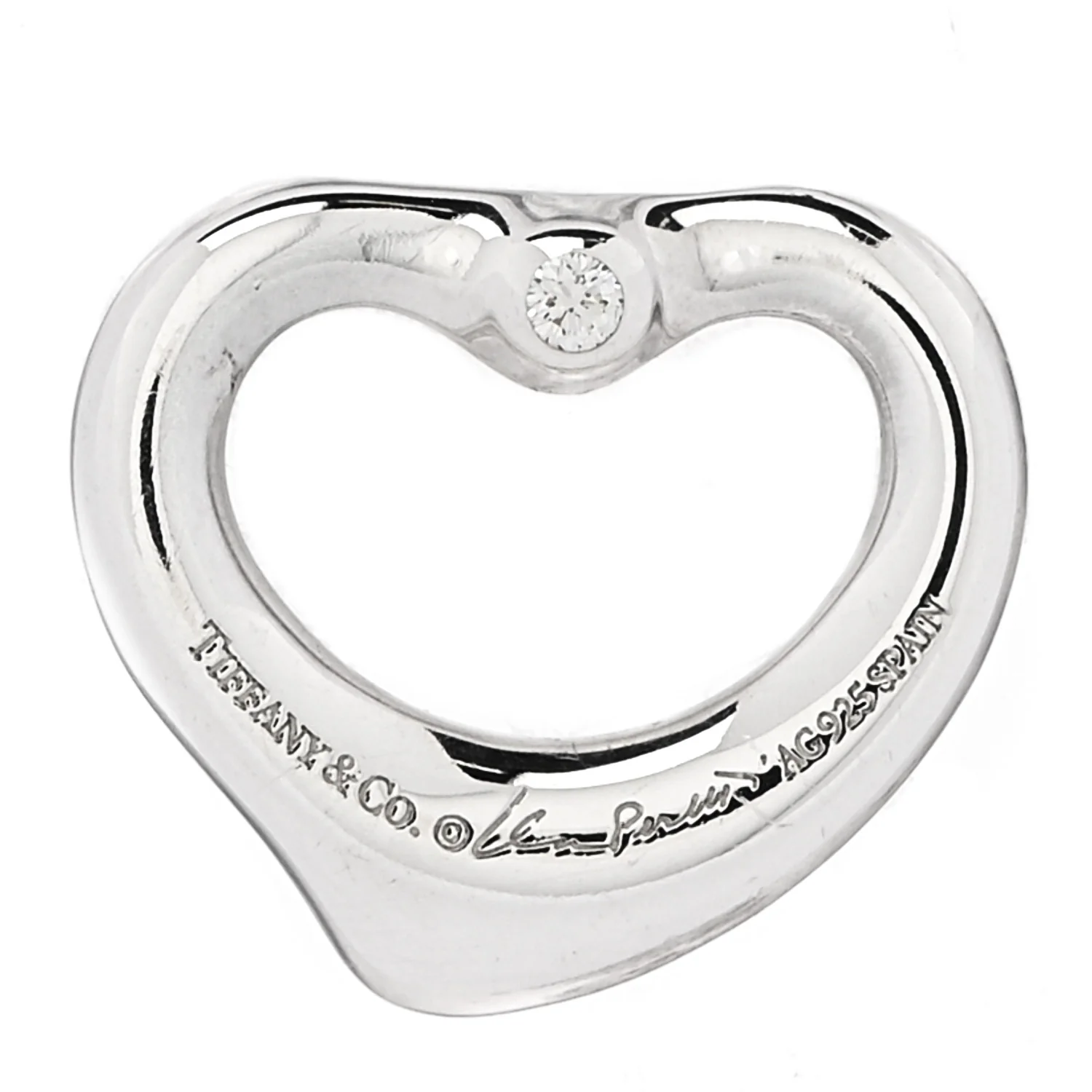 Sterling Silver Diamond 16mm Elsa Peretti Open Heart Pendant - Image 3