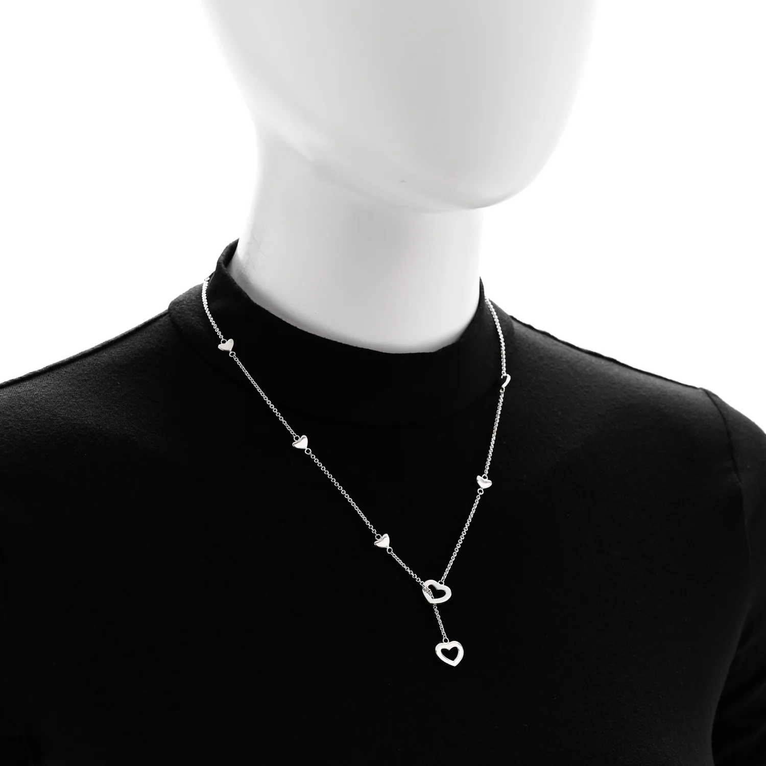 Sterling Silver Heart Lariat Necklace - Image 2