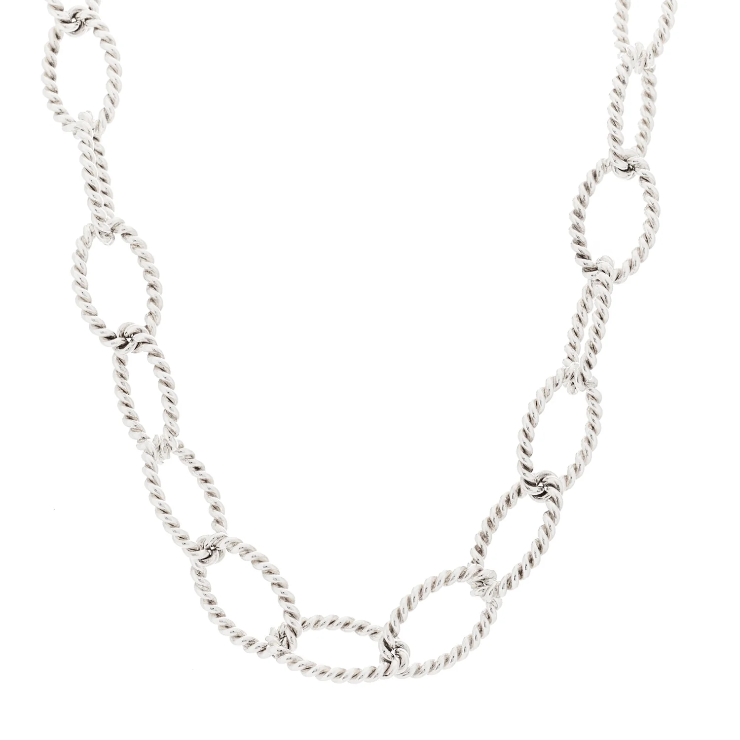 Sterling Silver Oval Twist Link Necklace