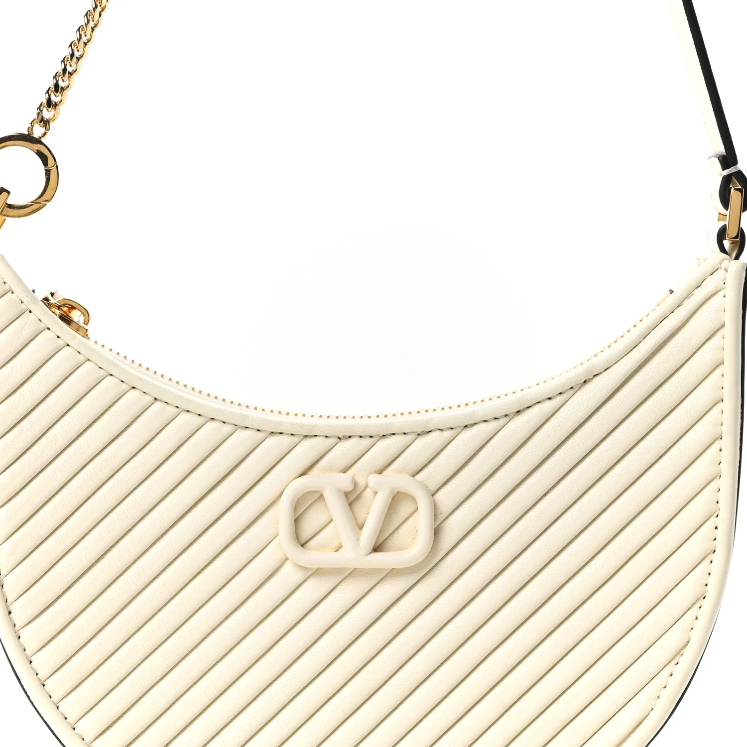 Calfskin Chevron Mini Vlogo Hobo Bag White - Image 6