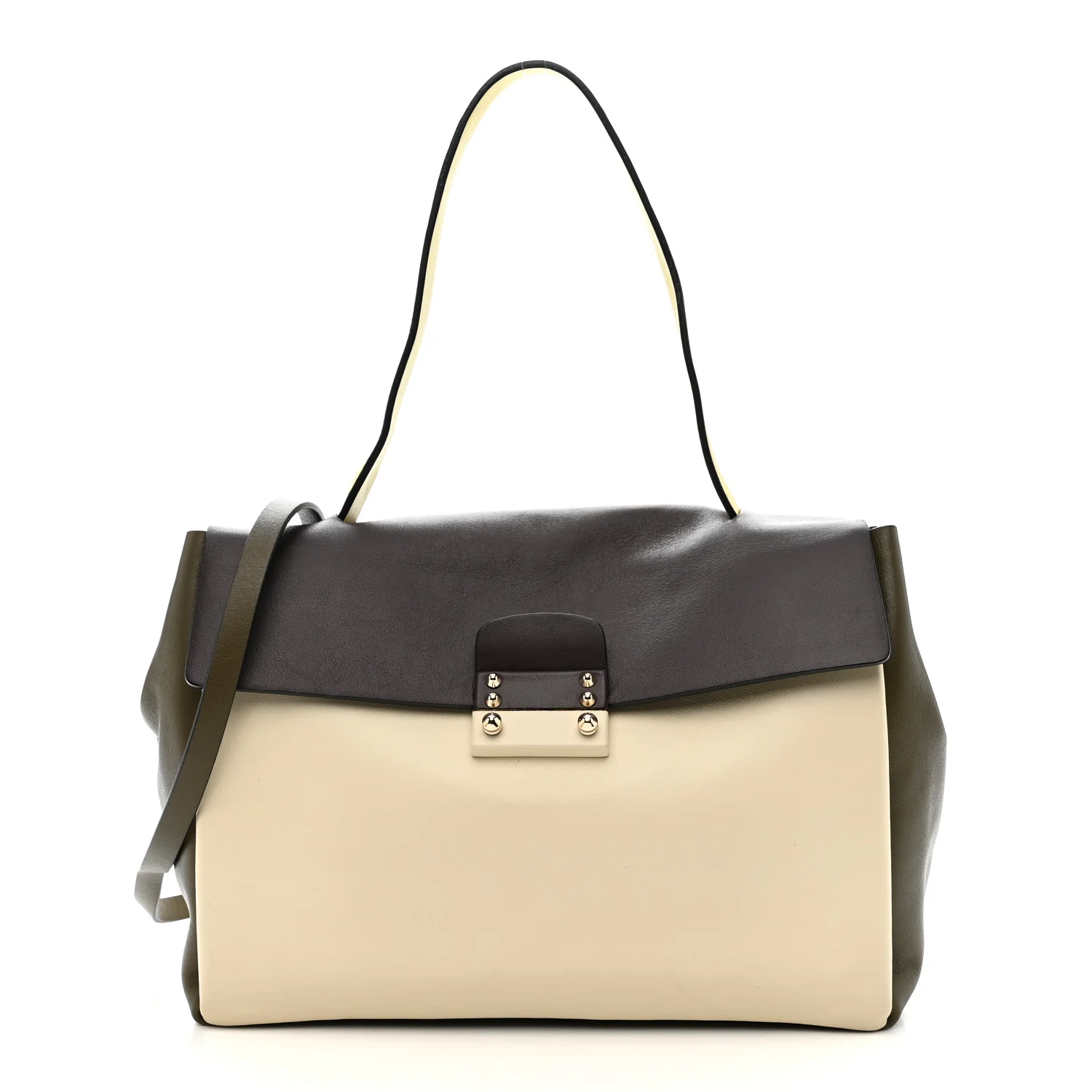 Calfskin Colorblock Mime Single Handle Bag Cream Burgundy Multicolor