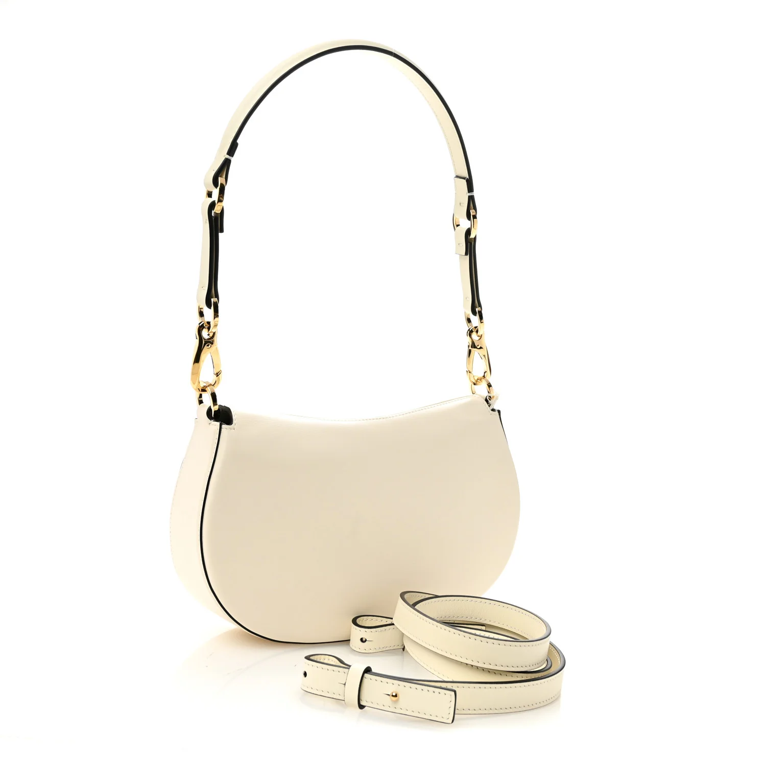 Calfskin Ohval Foldover Shoulder Bag White - Image 3