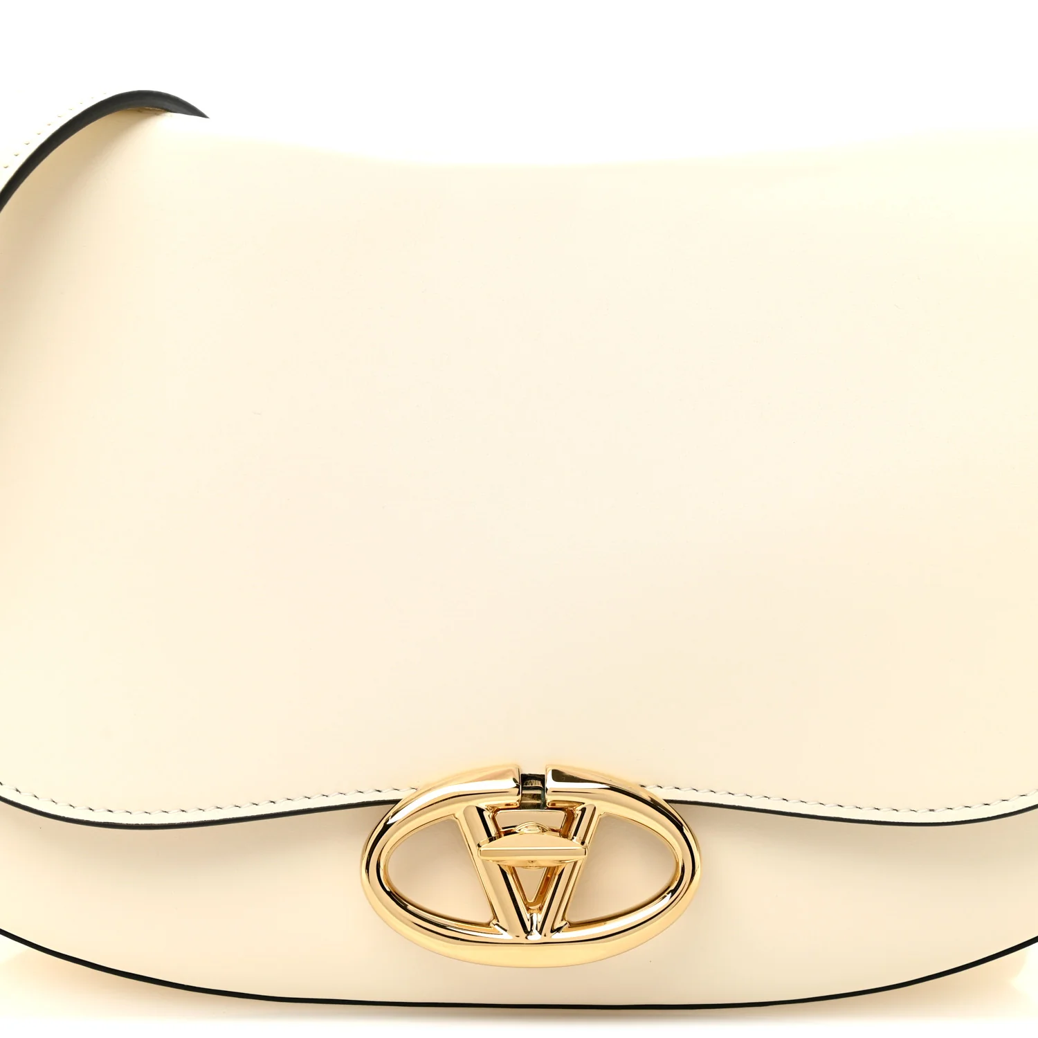 Calfskin Ohval Foldover Shoulder Bag White - Image 7