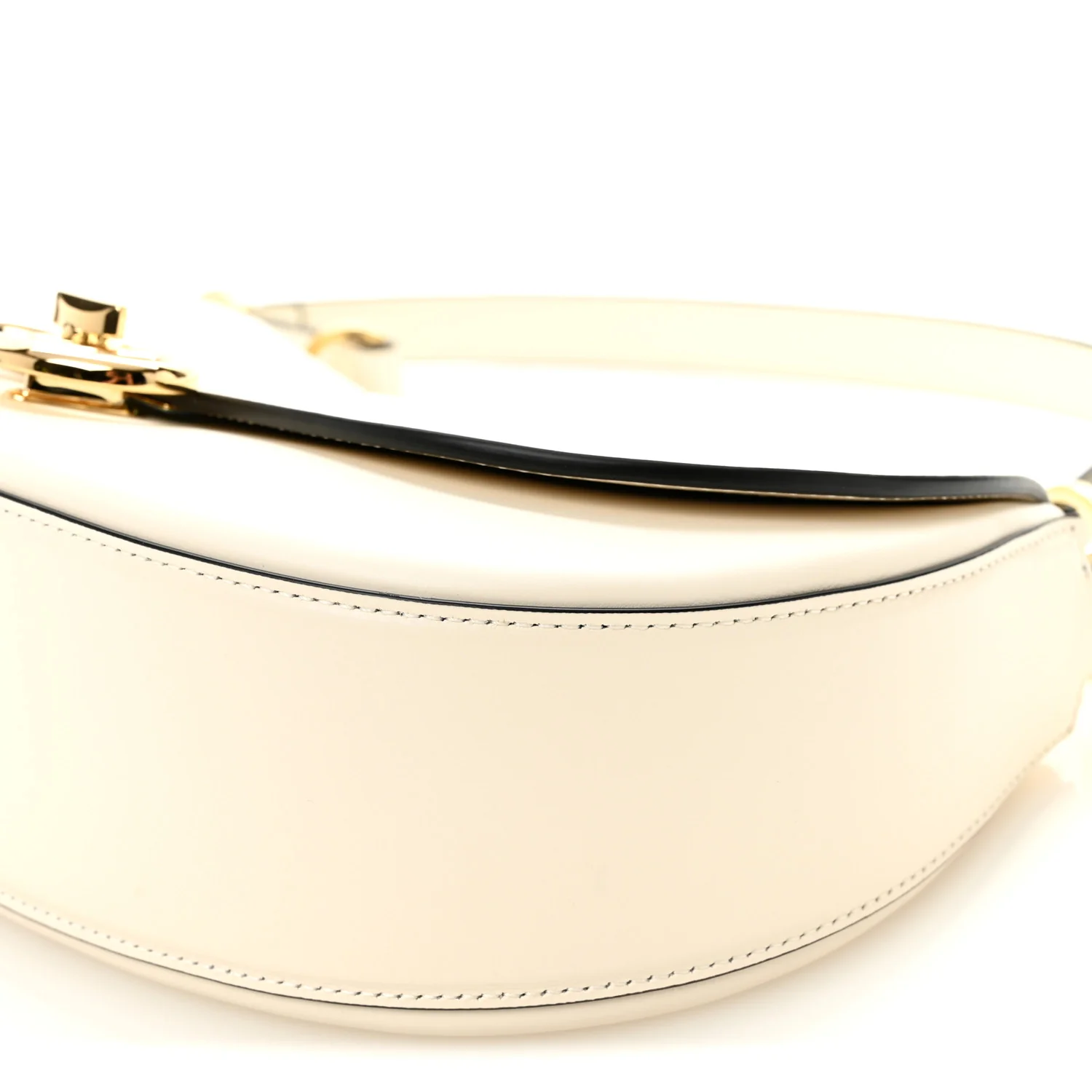 Calfskin Ohval Foldover Shoulder Bag White - Image 9