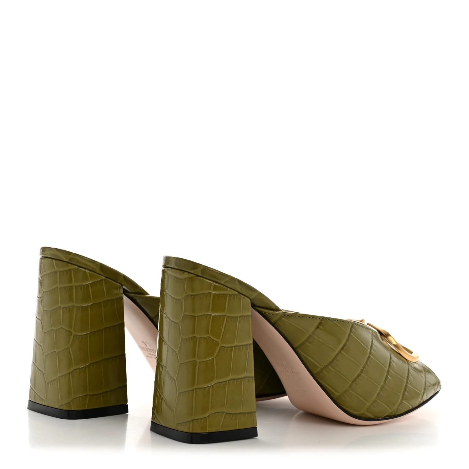 Calfskin Printed Crocodile Effect VLogo Signature 95mm Slide Sandals 36.5 Green - Image 5