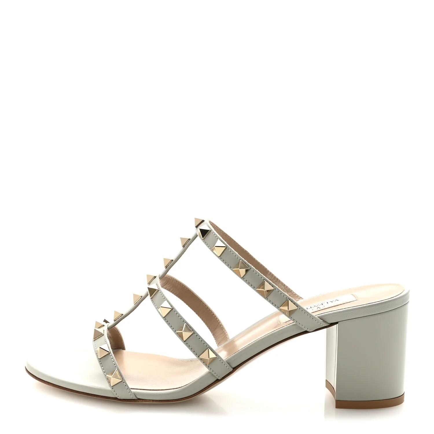 Calfskin Rockstud 60mm Caged Slide Sandals 40 Opal Grey