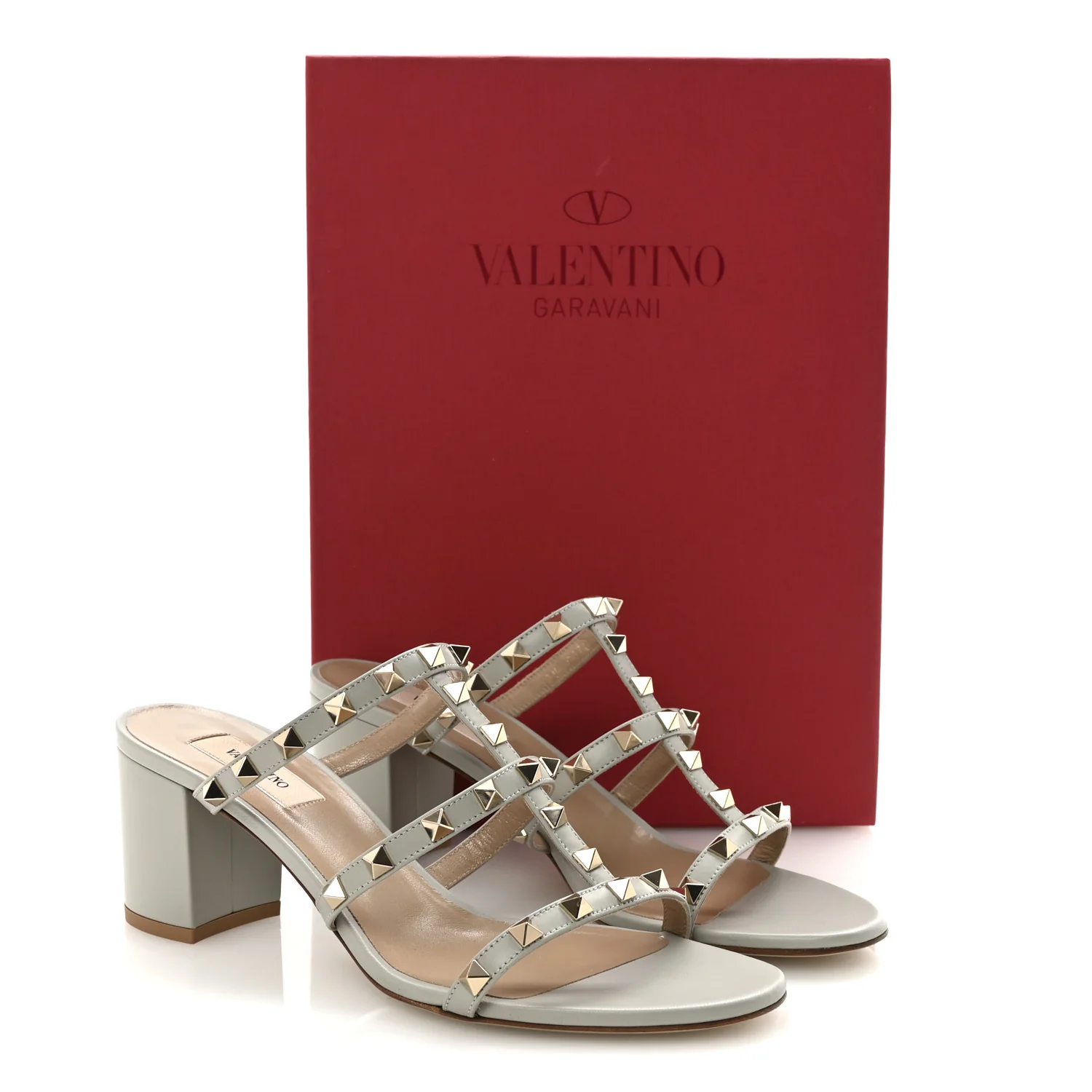 Calfskin Rockstud 60mm Caged Slide Sandals 40 Opal Grey - Image 10
