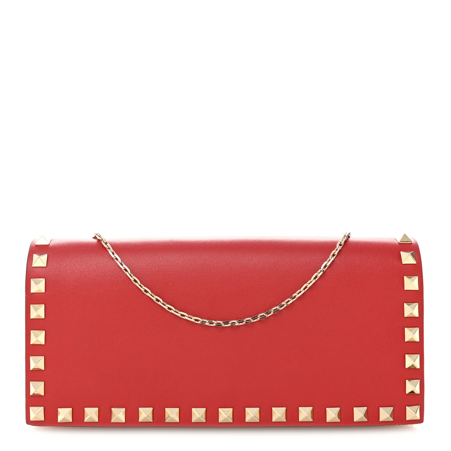 Calfskin Rockstud Flap Chain Clutch Red