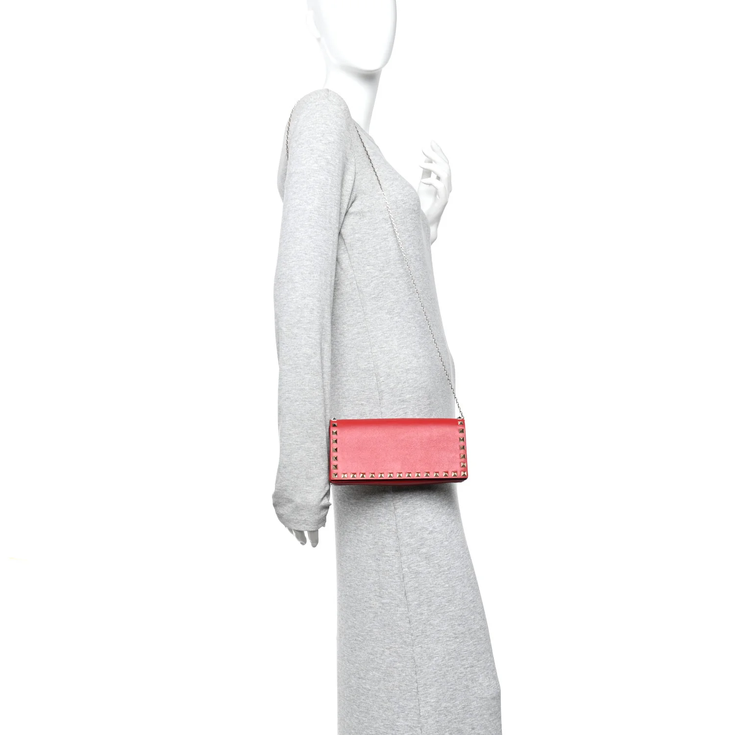 Calfskin Rockstud Flap Chain Clutch Red - Image 2