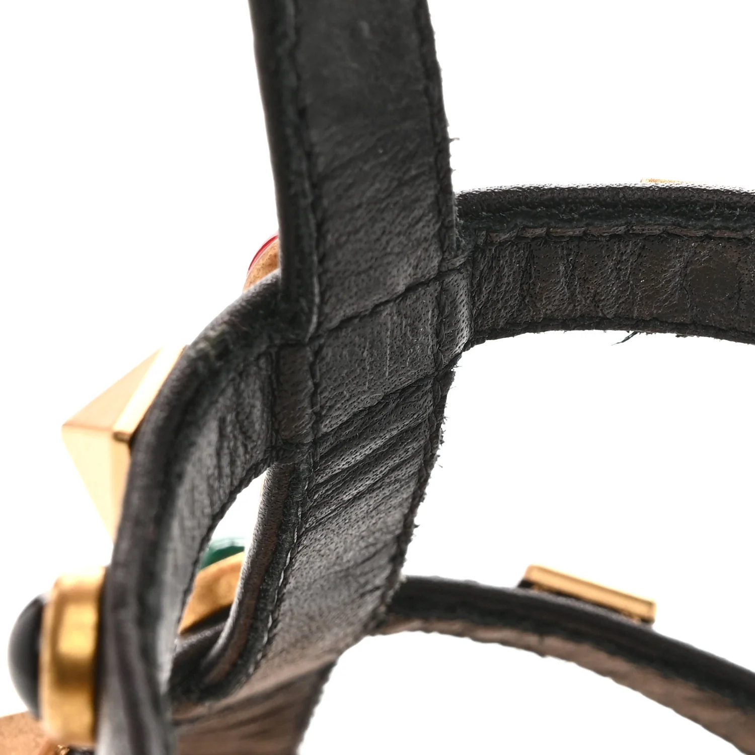 Calfskin Rockstud Rolling Ankle Wrap Flat Thong Sandals 37 Black - Image 10