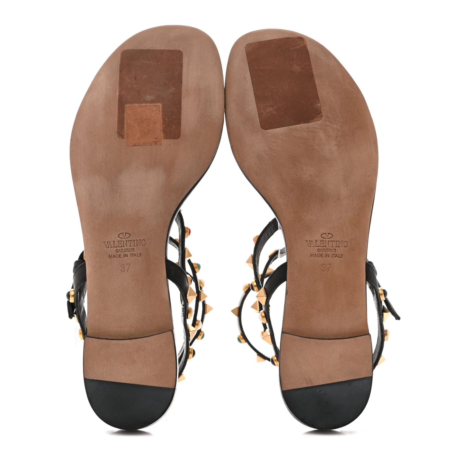 Calfskin Rockstud Rolling Ankle Wrap Flat Thong Sandals 37 Black - Image 6