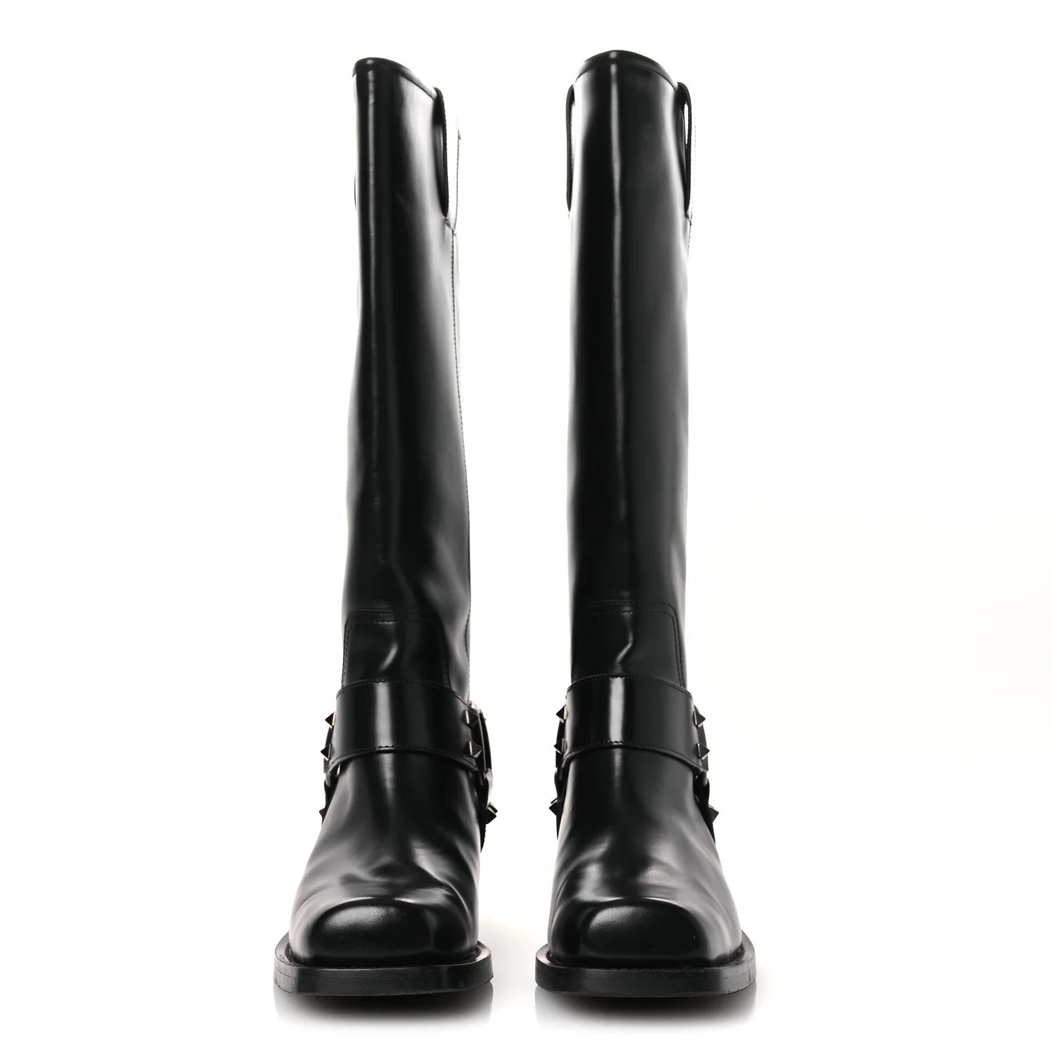 Calfskin Rockstud Spike Square Toe Biker Boots 38.5 Black - Image 3