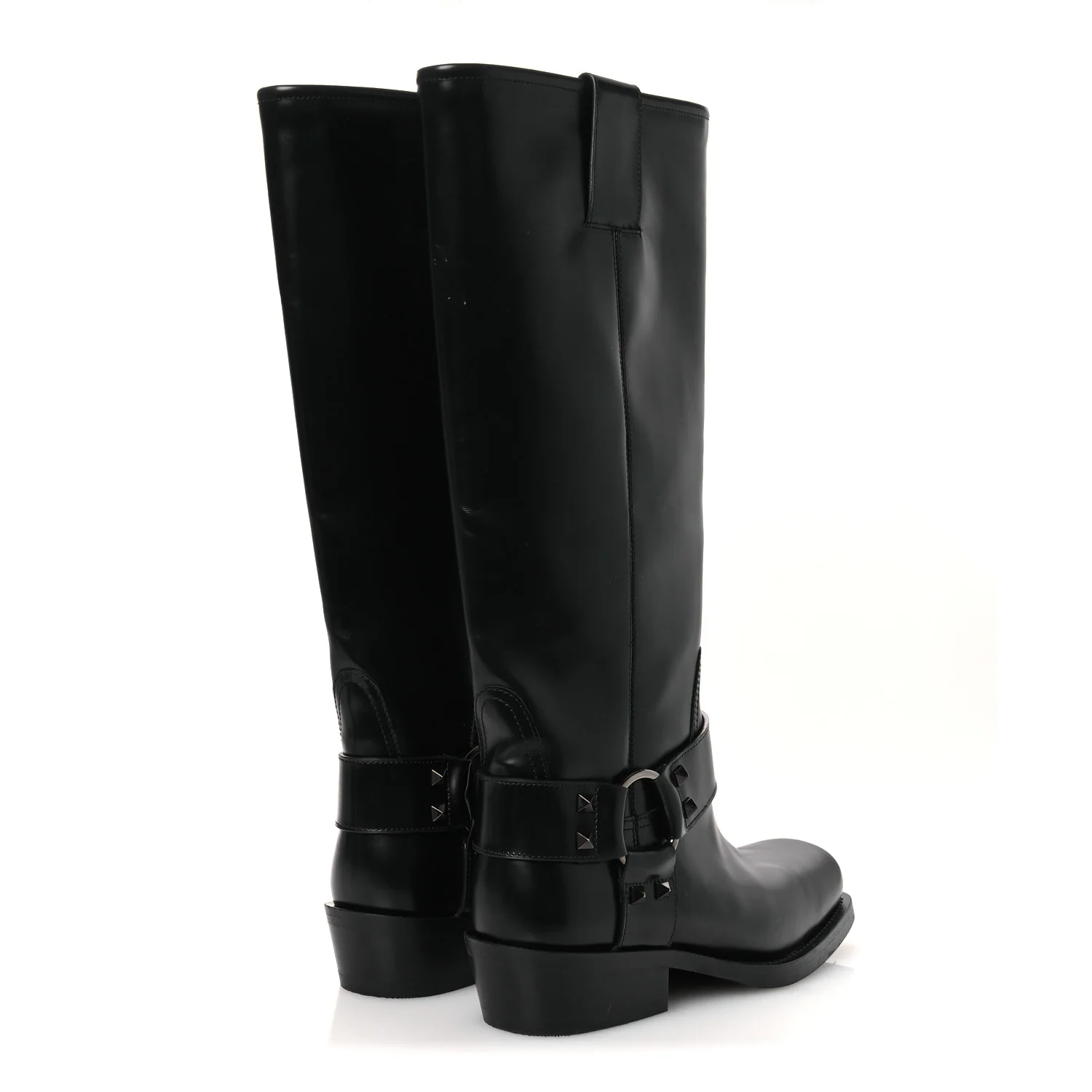 Calfskin Rockstud Spike Square Toe Biker Boots 38.5 Black - Image 5