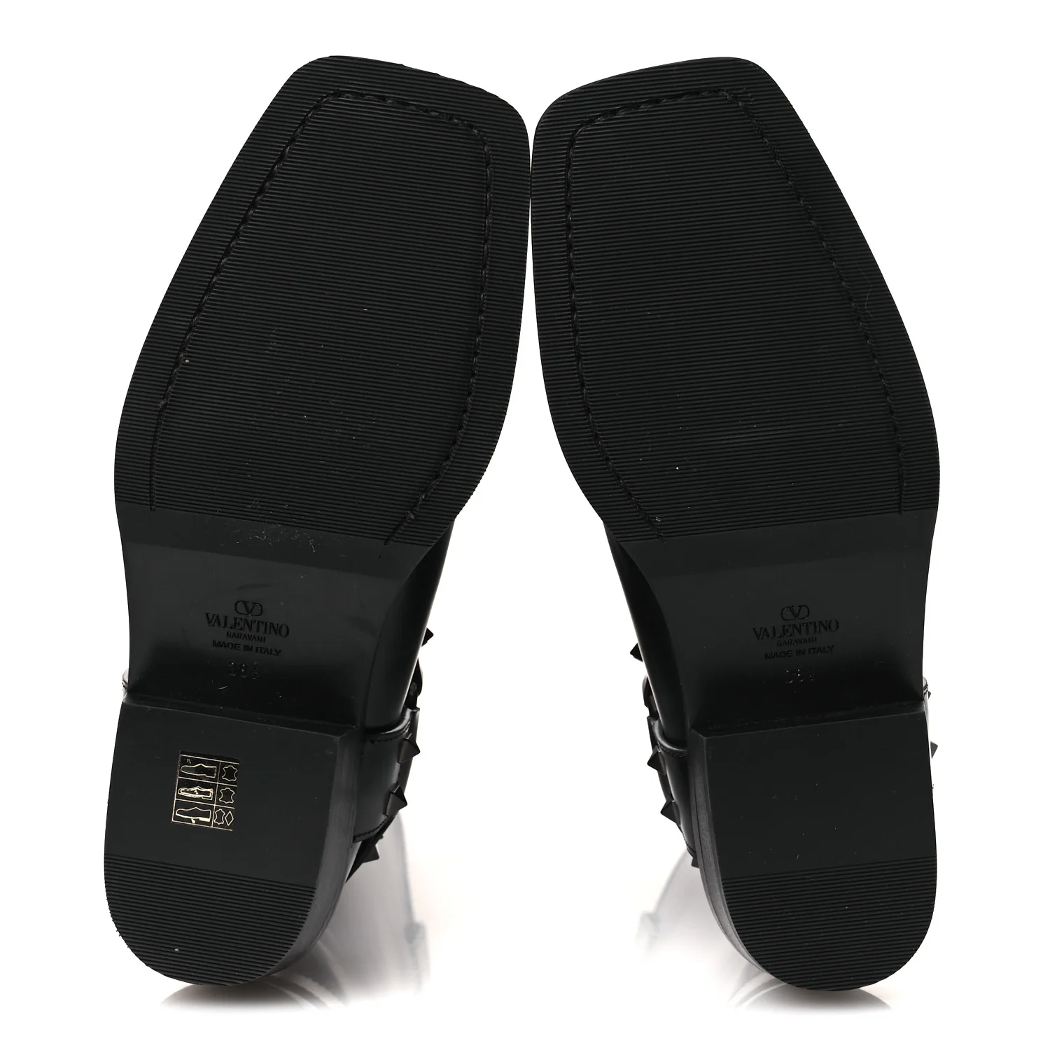 Calfskin Rockstud Spike Square Toe Biker Boots 38.5 Black - Image 7