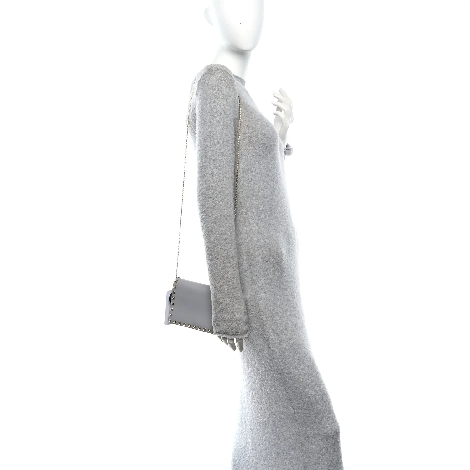 Calfskin Rockstud Wallet On Chain Pastel Grey - Image 2