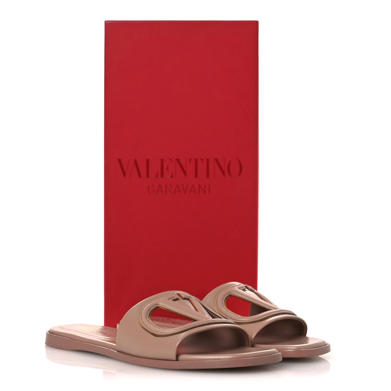 Calfskin Vlogo Cut Out Flat Slide Sandals 36.5 Rose - Image 11