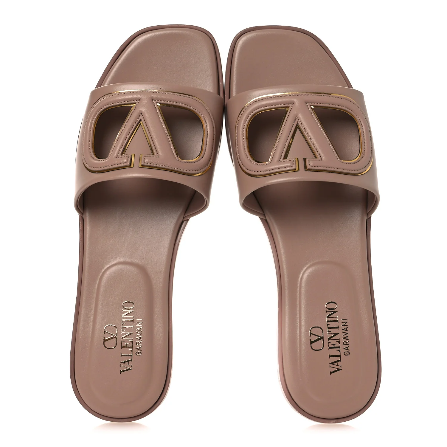 Calfskin Vlogo Cut Out Flat Slide Sandals 36.5 Rose - Image 2
