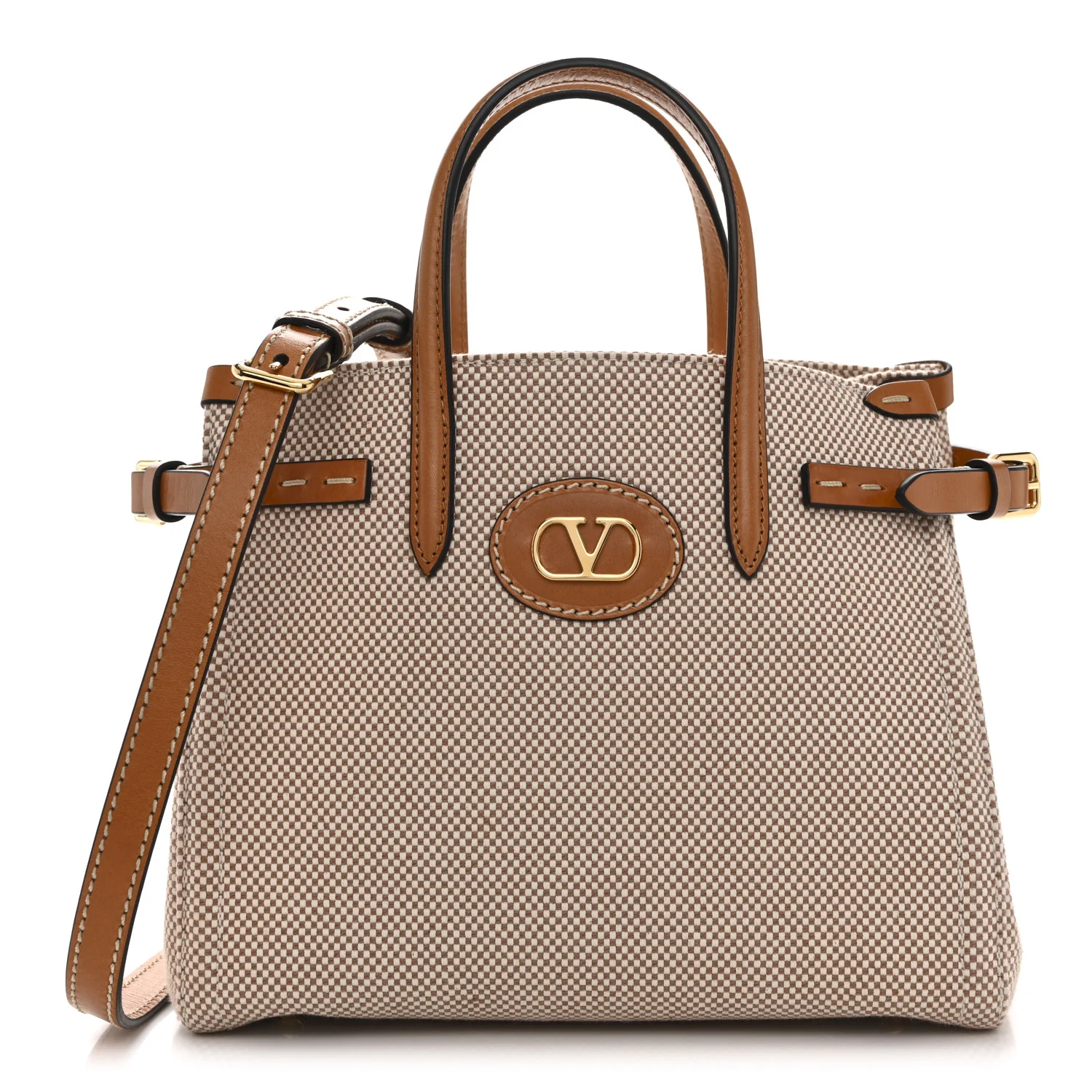 Cotton Canvas Calfskin Vlogo Small Antibes Tote Naturale Tobacco