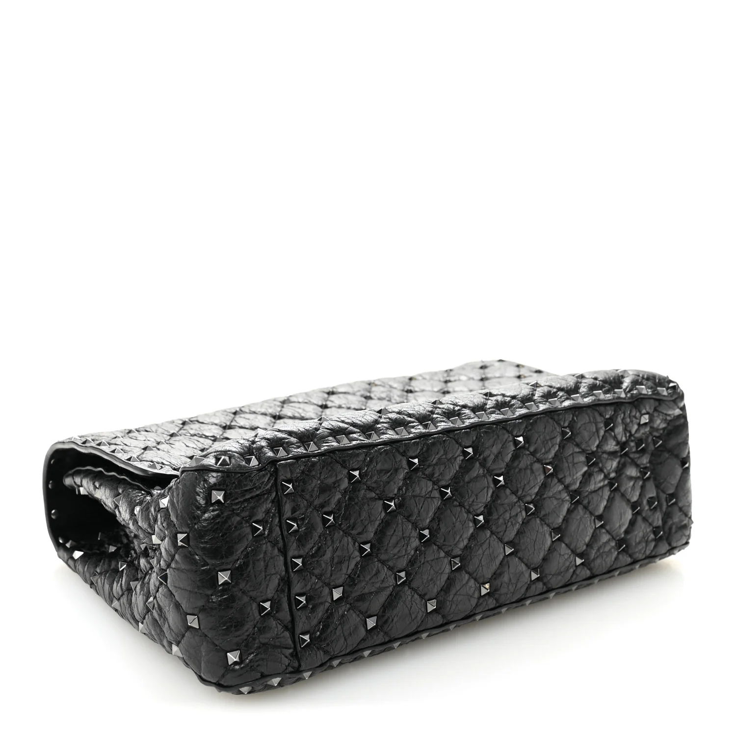 Craquele Nappa Large Rockstud Spike Shoulder Bag Black - Image 4