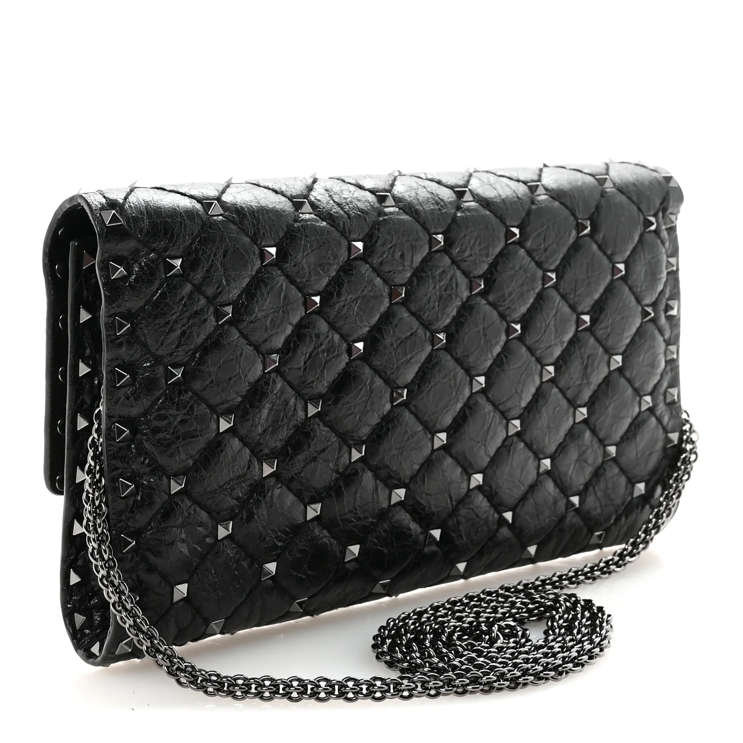 Craquele Nappa Rockstud Spike Wallet on Chain Black - Image 3