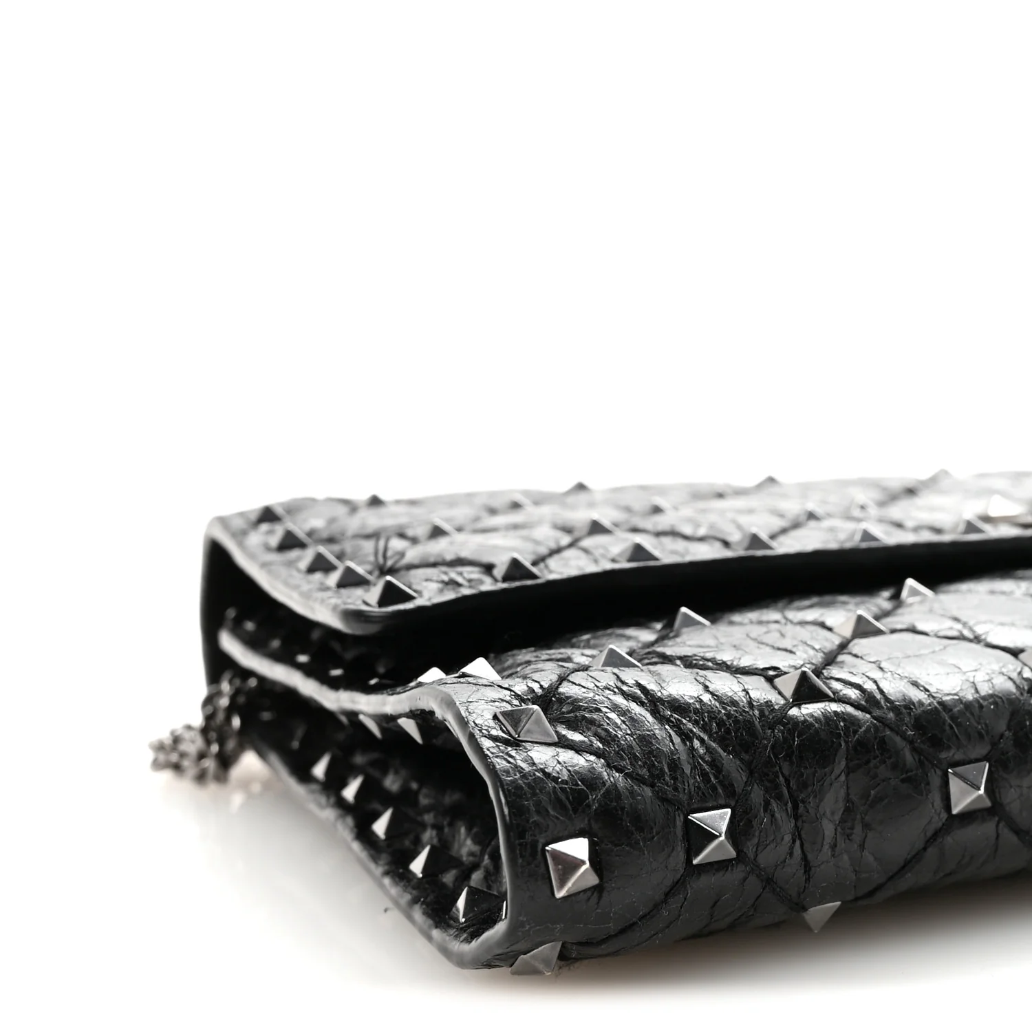 Craquele Nappa Rockstud Spike Wallet on Chain Black - Image 8