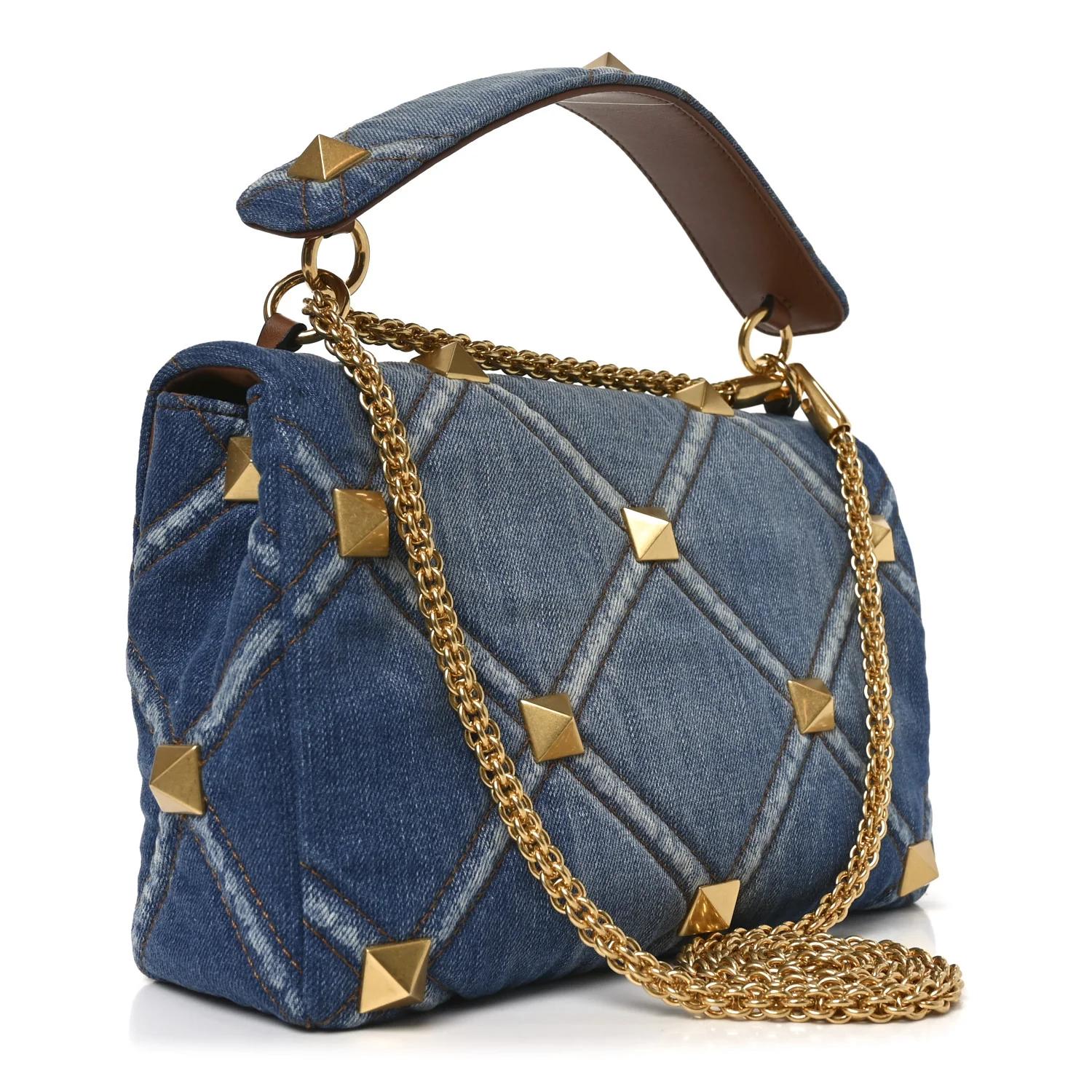 Denim Large Roman Stud Shoulder Bag Light Denim Selleria - Image 3