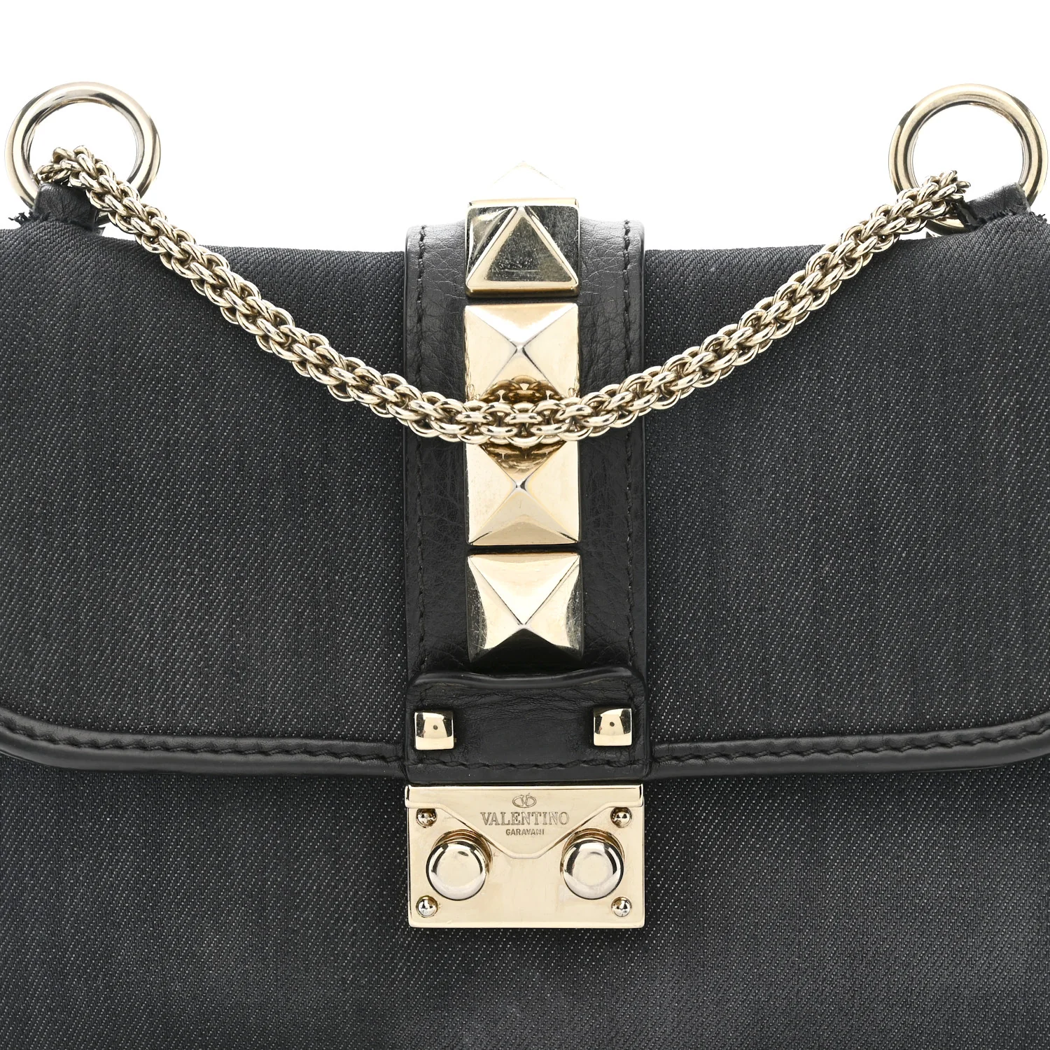 Denim Small Glam Lock Rockstud Flap Deep Denim - Image 8