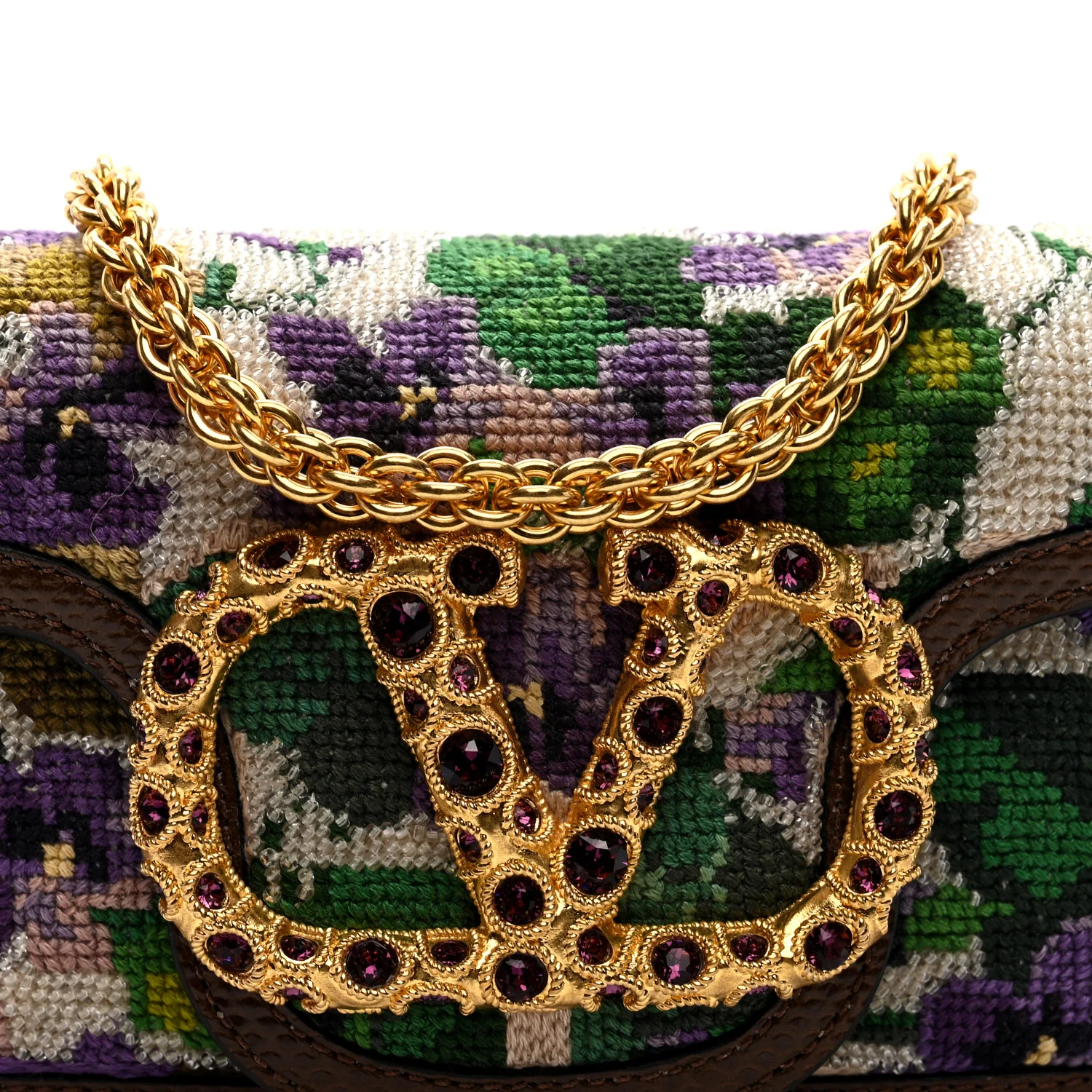Fabric Crystal Embroidered Vlogo Small Loco Shoulder Bag Multicolor - Image 7