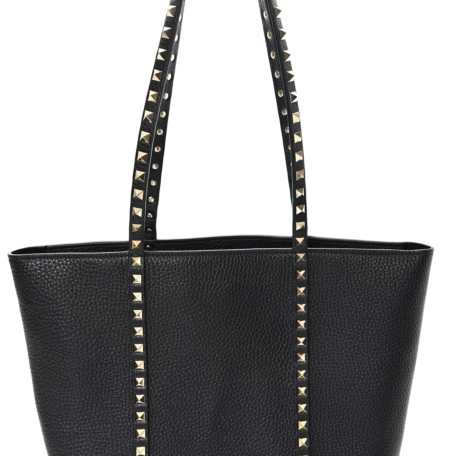 Grained Calfskin North South Rockstud Tote Black - Image 8