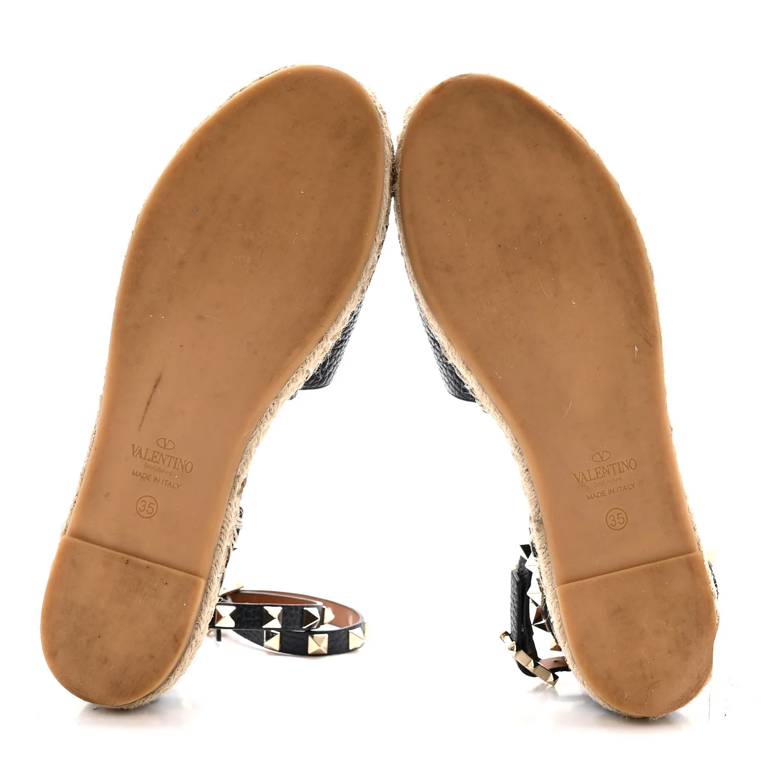 Grained Calfskin Rockstud Ankle Wrap Espadrille 20mm Flats 35 Navy - Image 6