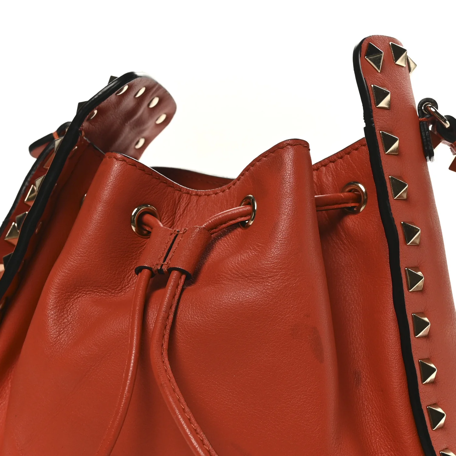 Grained Calfskin Rockstud Bucket Bag Orange - Image 10