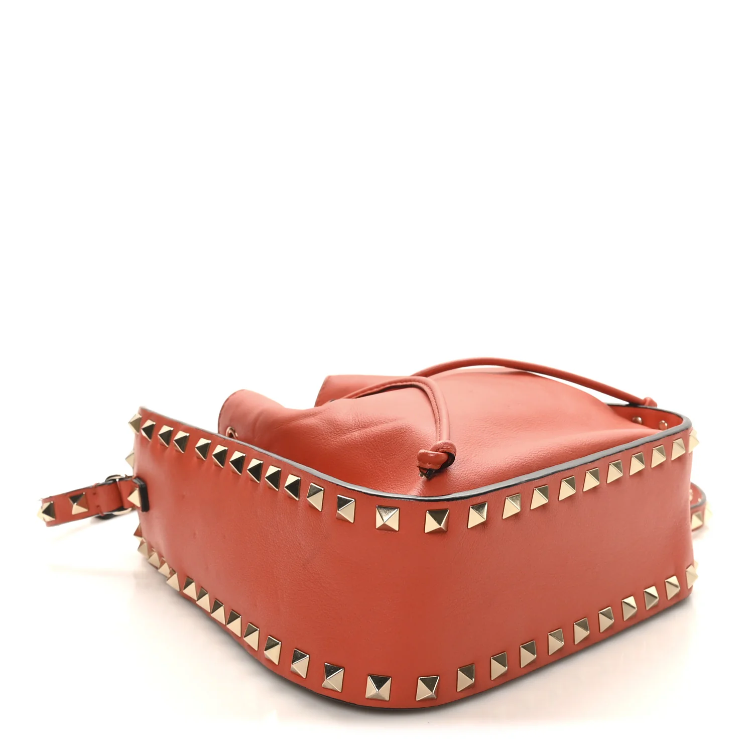 Grained Calfskin Rockstud Bucket Bag Orange - Image 4