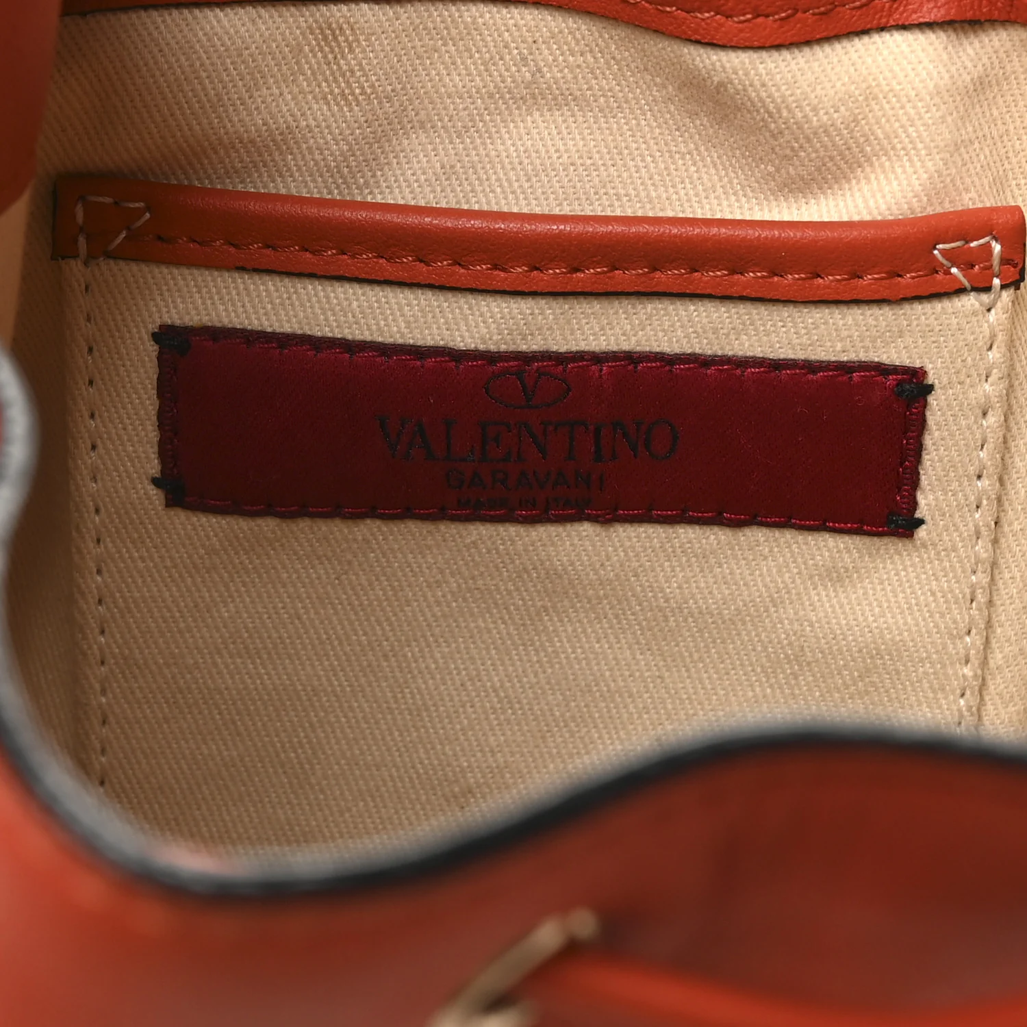 Grained Calfskin Rockstud Bucket Bag Orange - Image 6