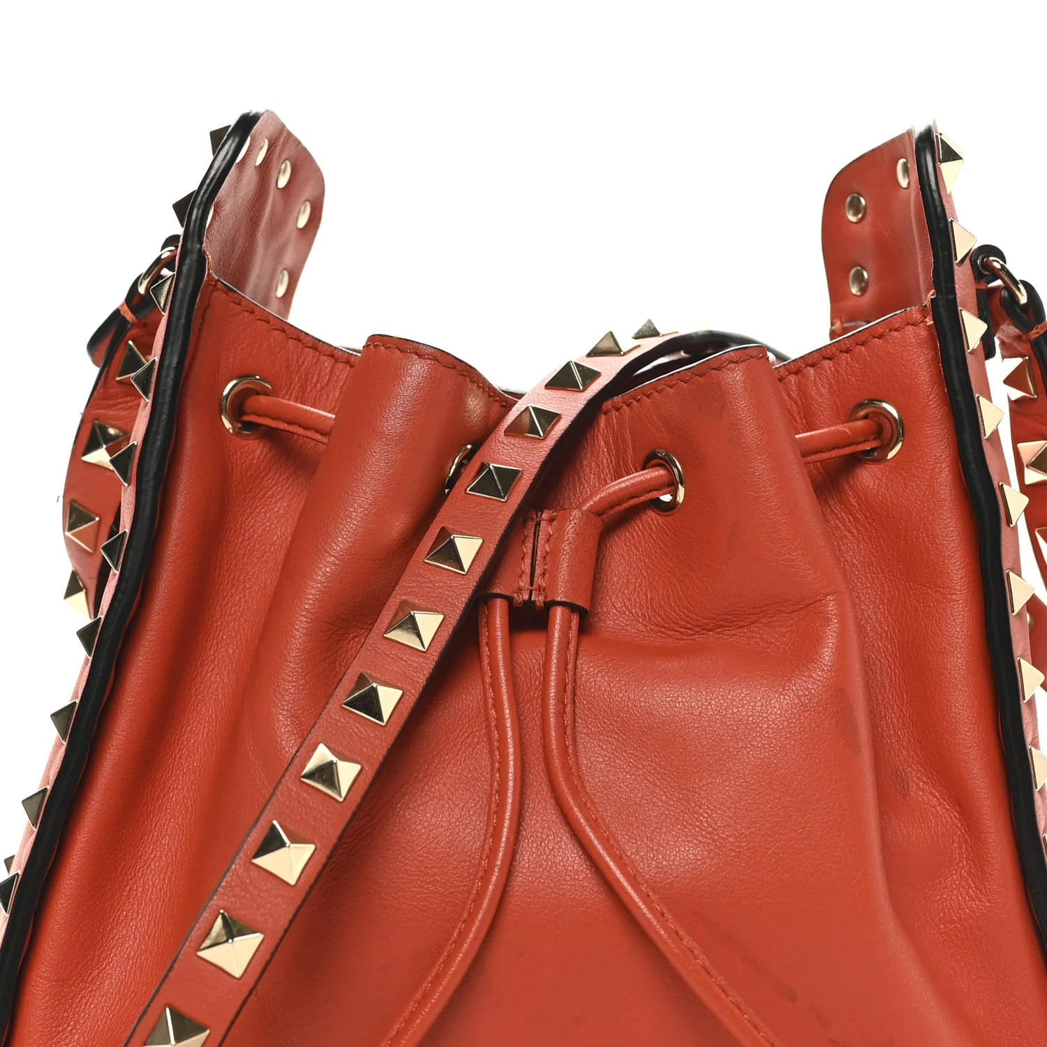 Grained Calfskin Rockstud Bucket Bag Orange - Image 7