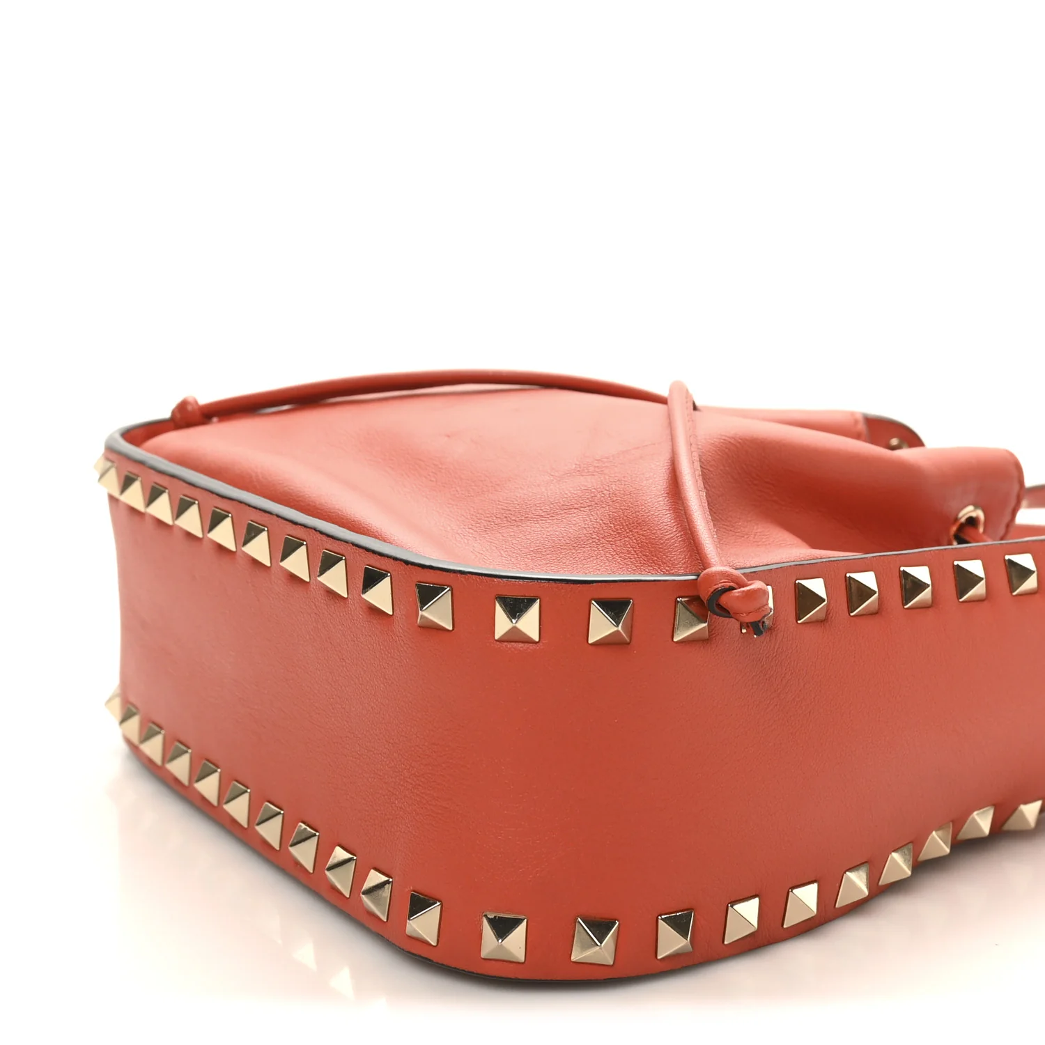 Grained Calfskin Rockstud Bucket Bag Orange - Image 9