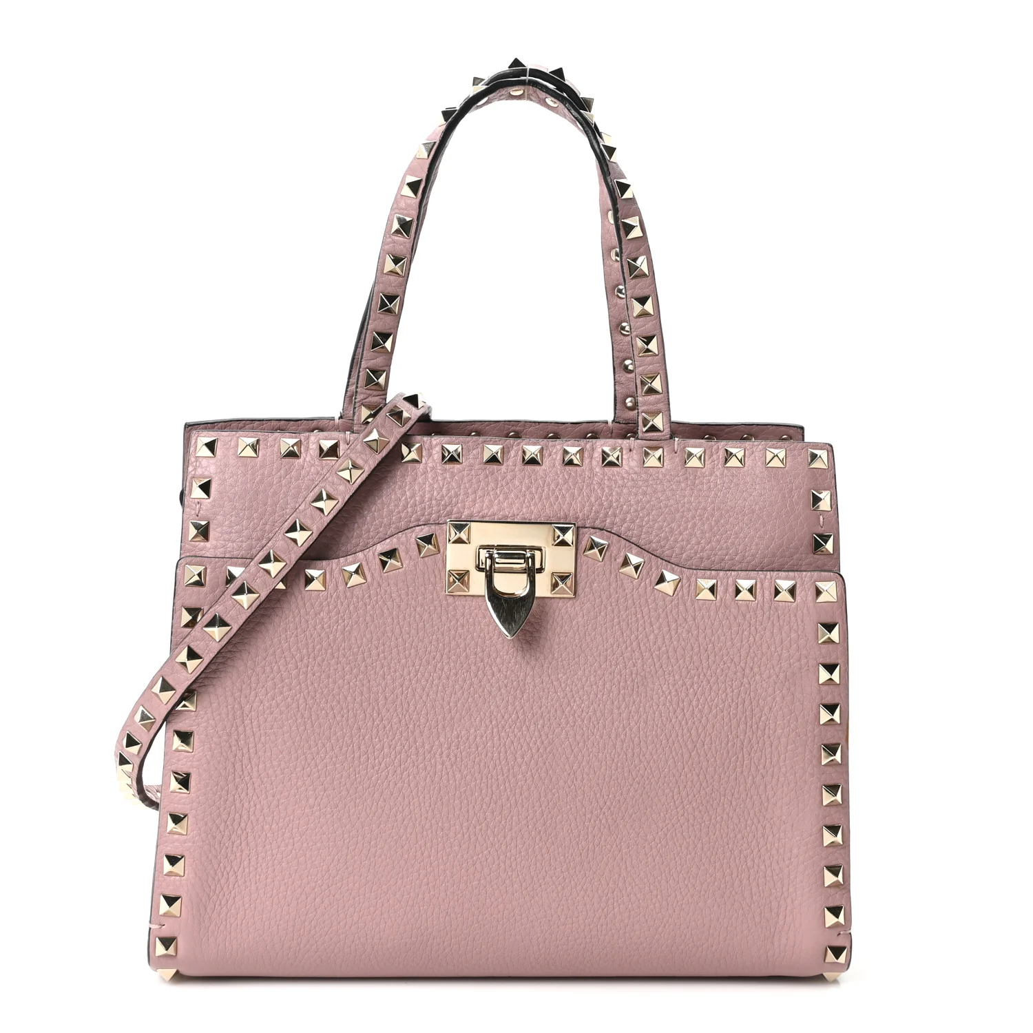 Grained Calfskin Rockstud Flip Lock Tote Lipstick - Image 2
