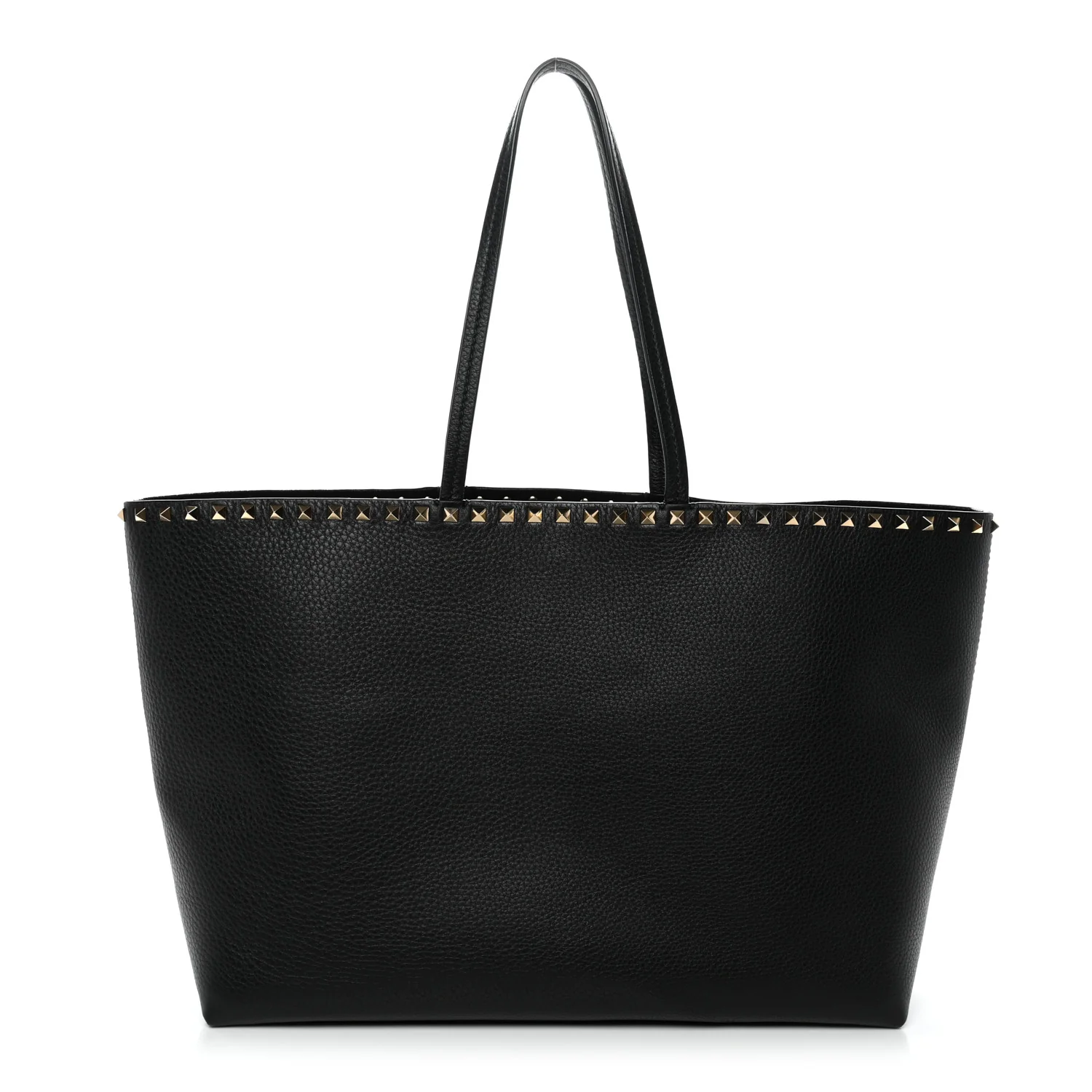 Grained Calfskin Rockstud Shoulder Tote Black