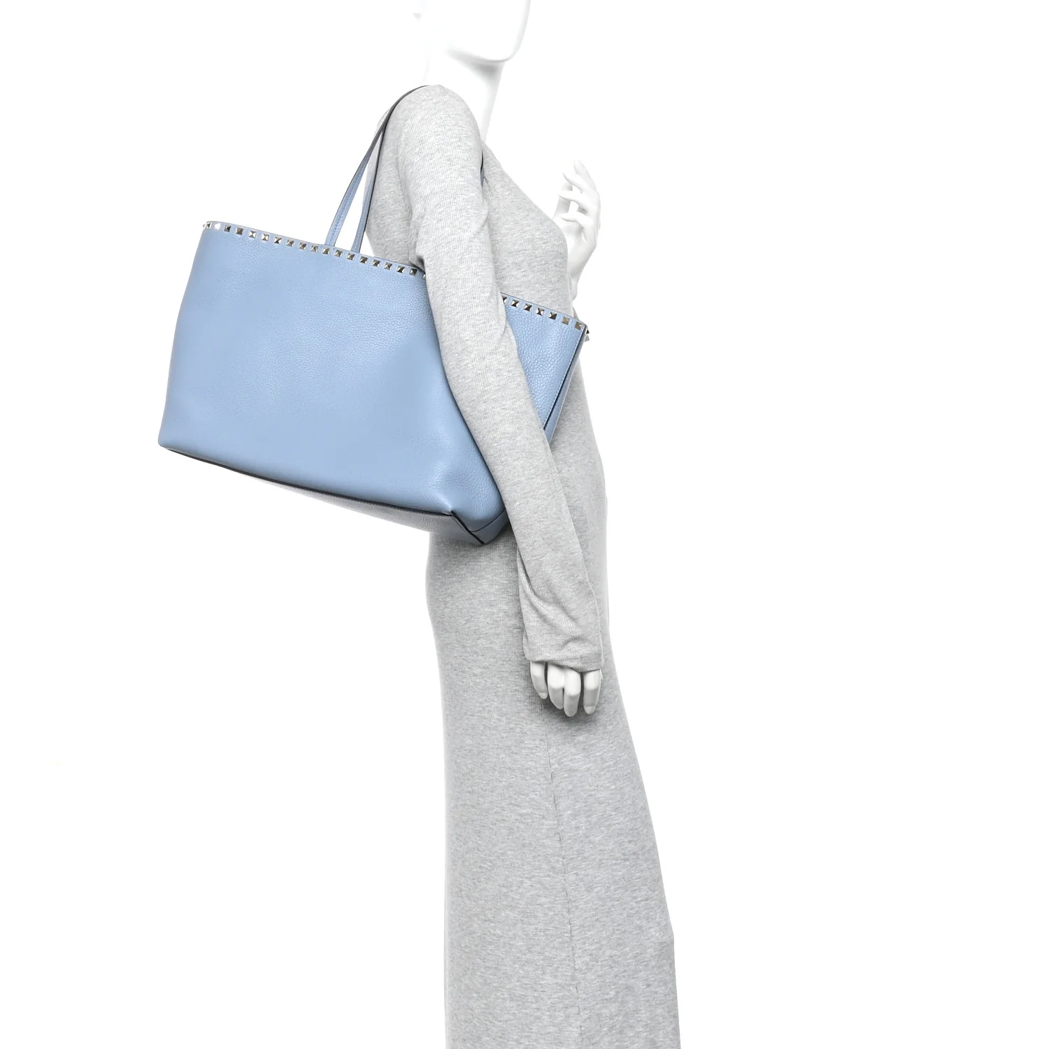 Grained Calfskin Rockstud Shoulder Tote Niagara - Image 2