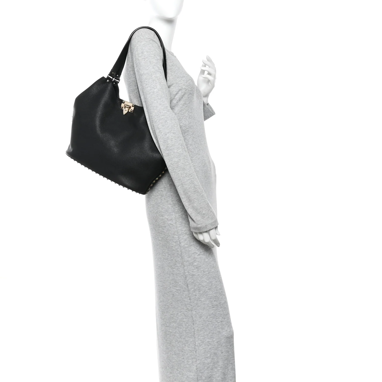 Grained Calfskin Small Rockstud Tote Black - Image 2