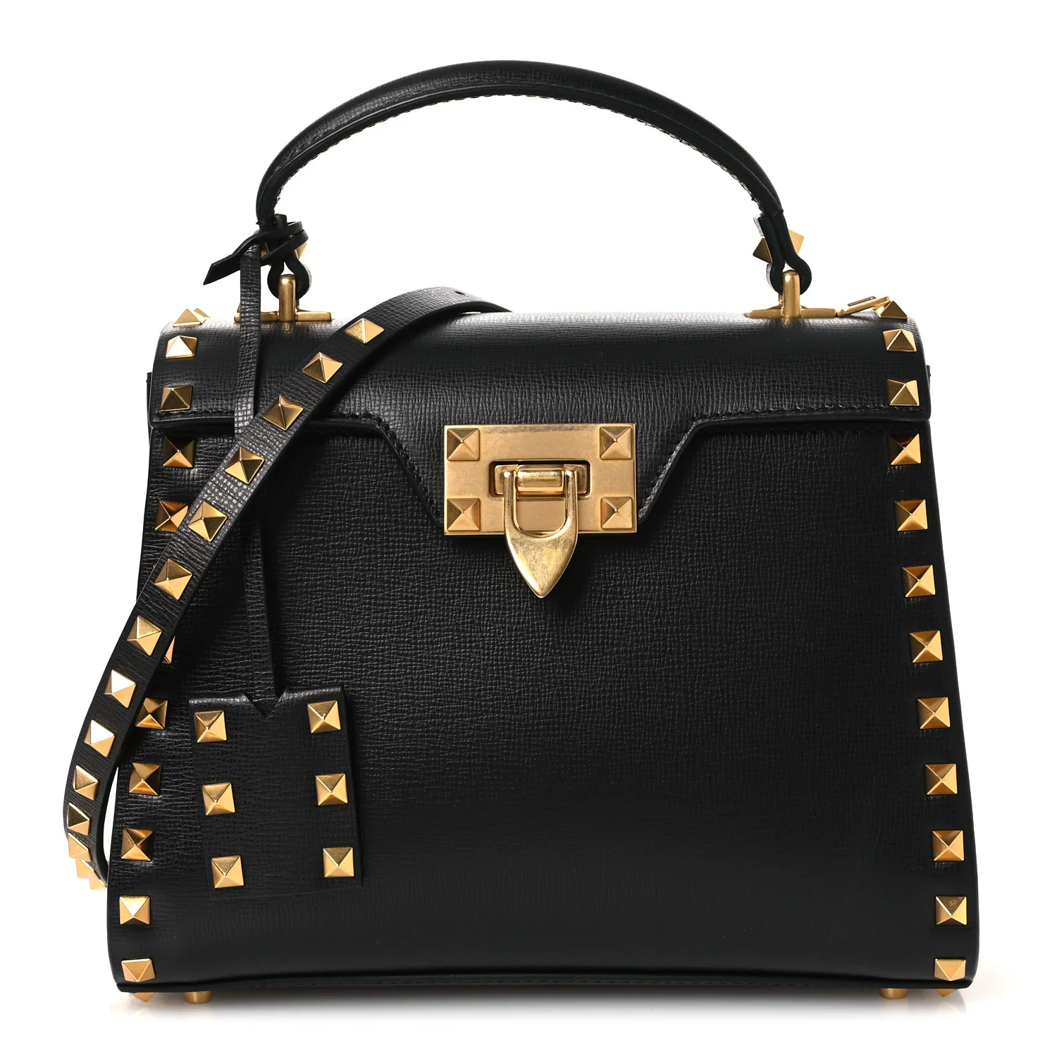 Grainy Calfskin Small Rockstud Alcove Top-Handle Flap Bag Black