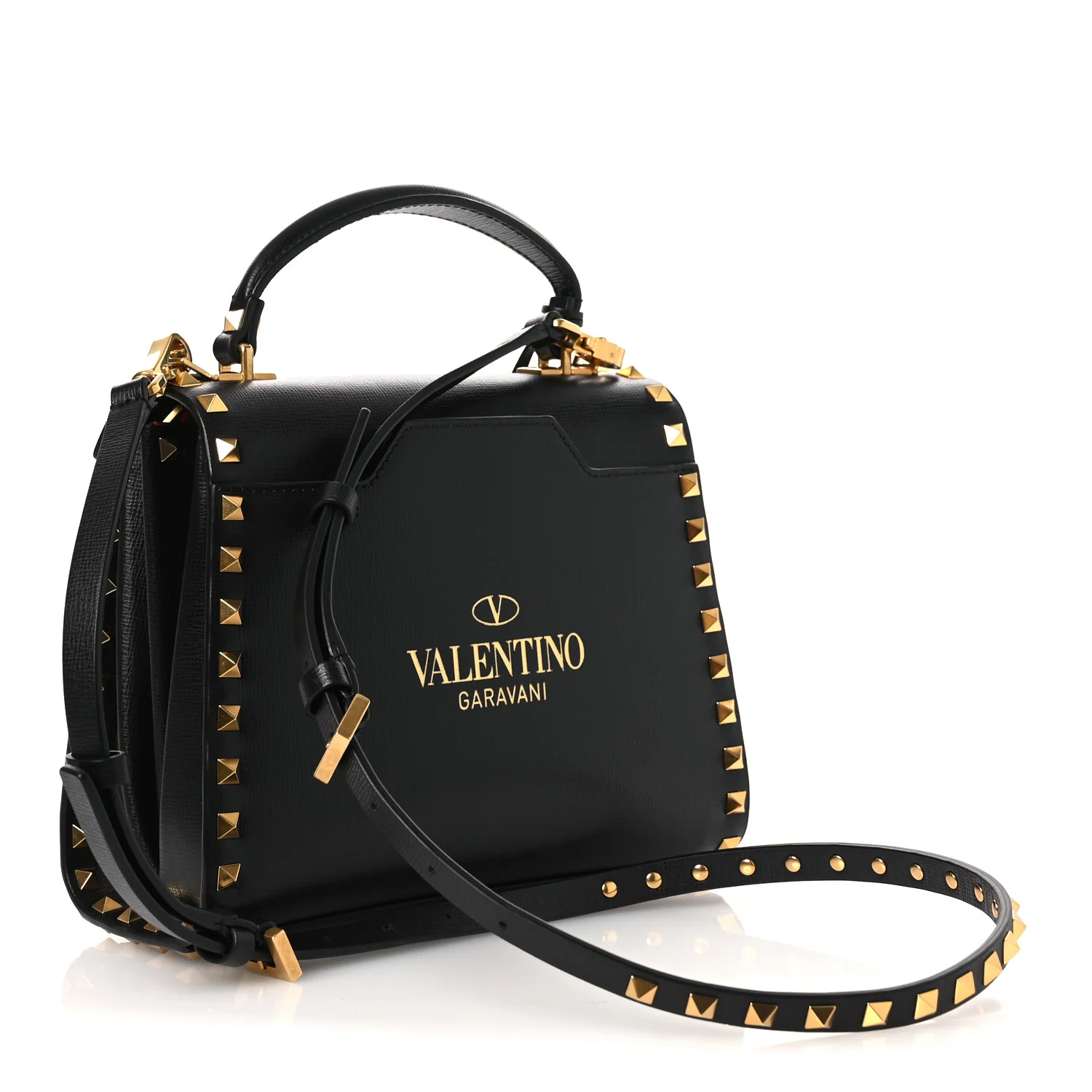 Grainy Calfskin Small Rockstud Alcove Top-Handle Flap Bag Black - Image 3
