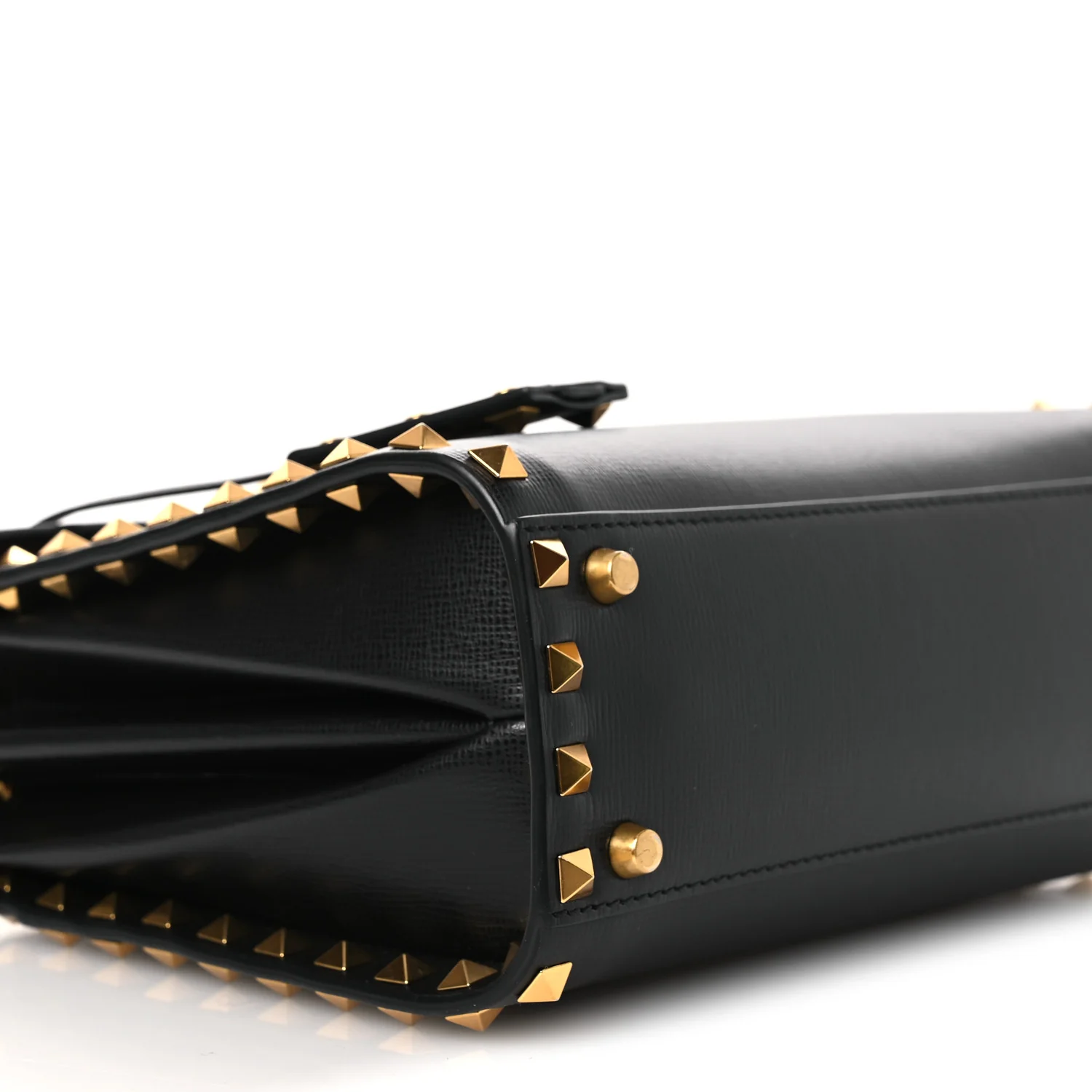 Grainy Calfskin Small Rockstud Alcove Top-Handle Flap Bag Black - Image 8