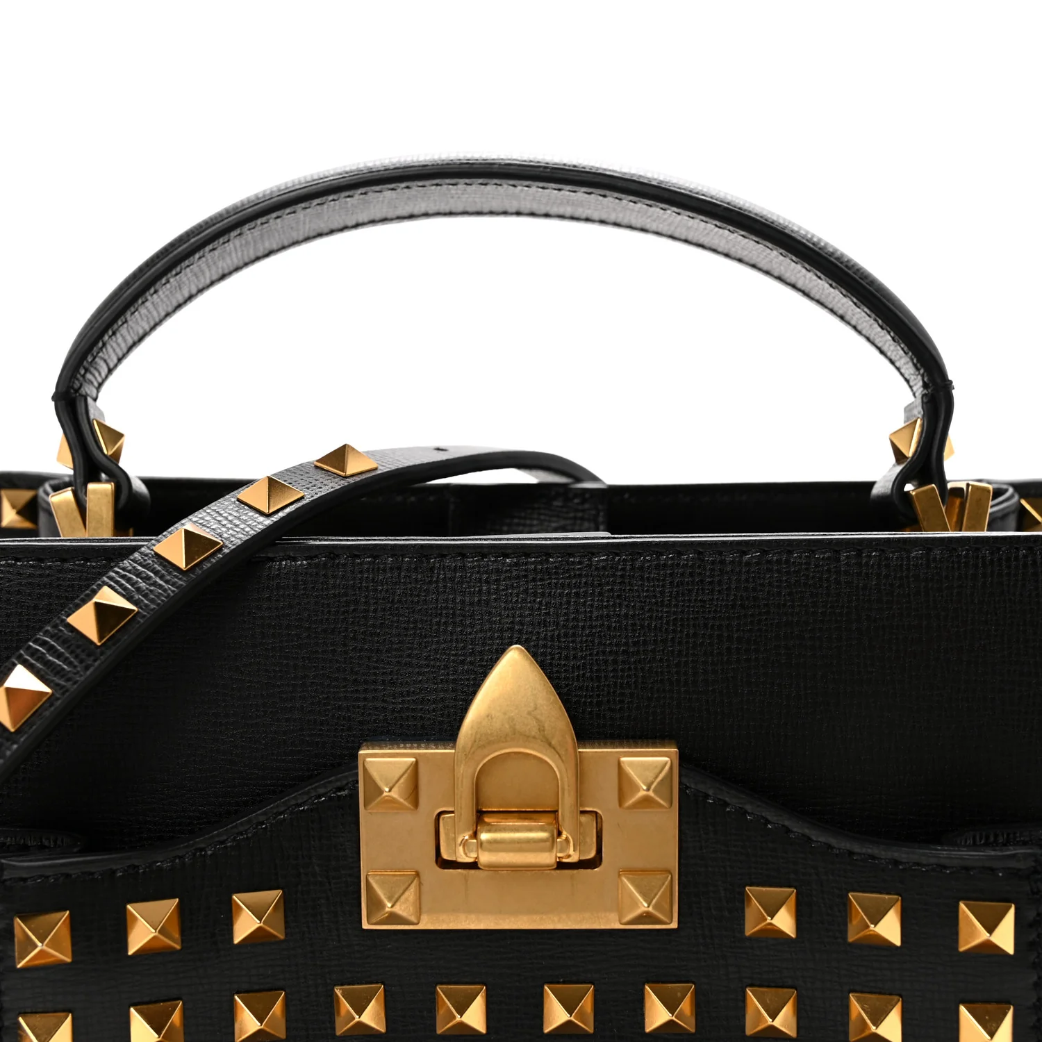 Grainy Calfskin Small Rockstud Allover Alcove Top Handle Tote Bag Black - Image 6